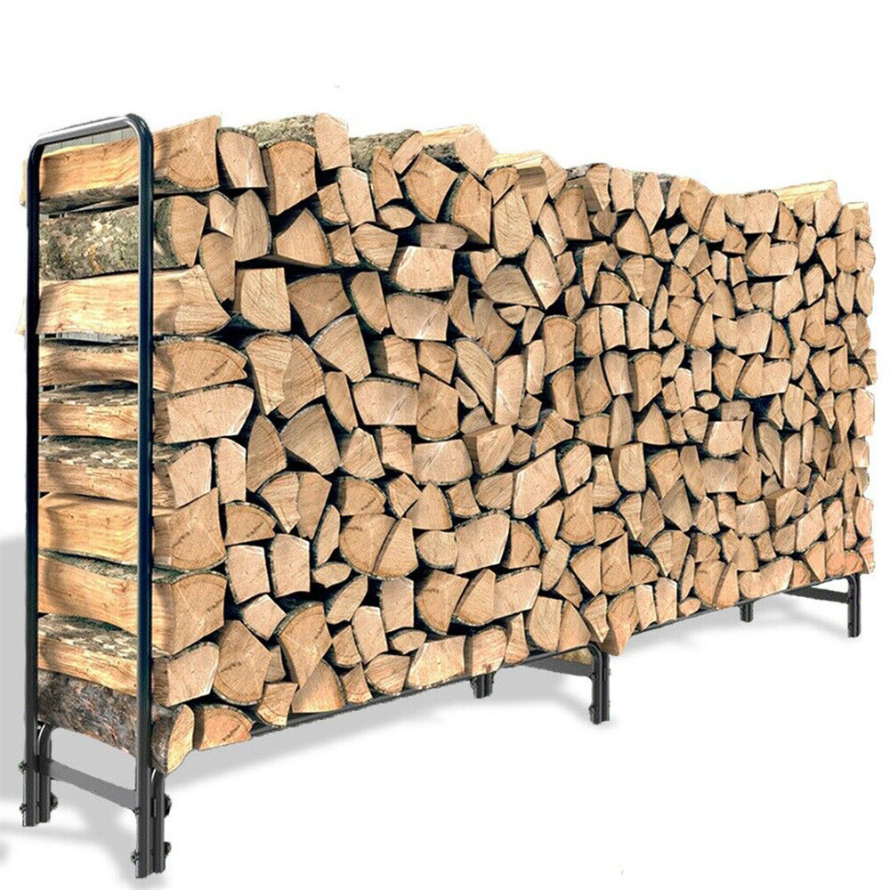 12ft/8ft Metal Firewood Rack Adjustable Outdoor Log Rack Wood Stacker for Patio