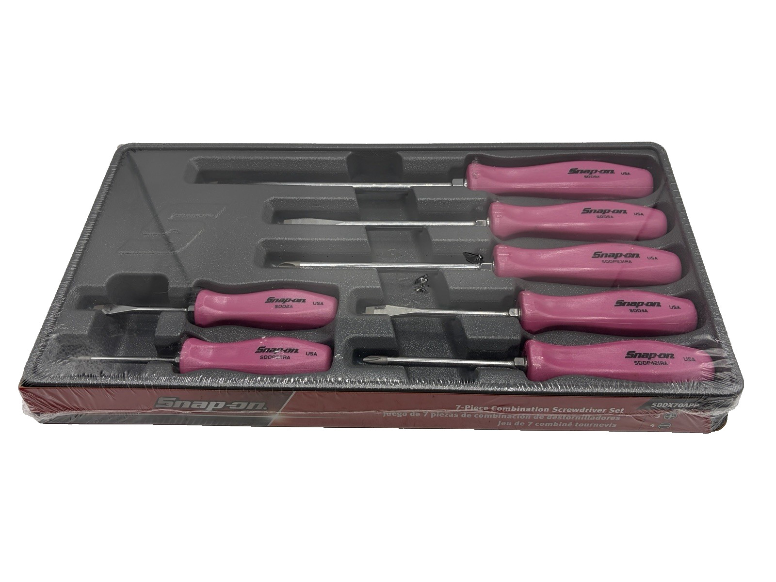 Snap On Tools Pink Hard Handle Combination Screwdriver Set SDDX70APP 7 Piece New