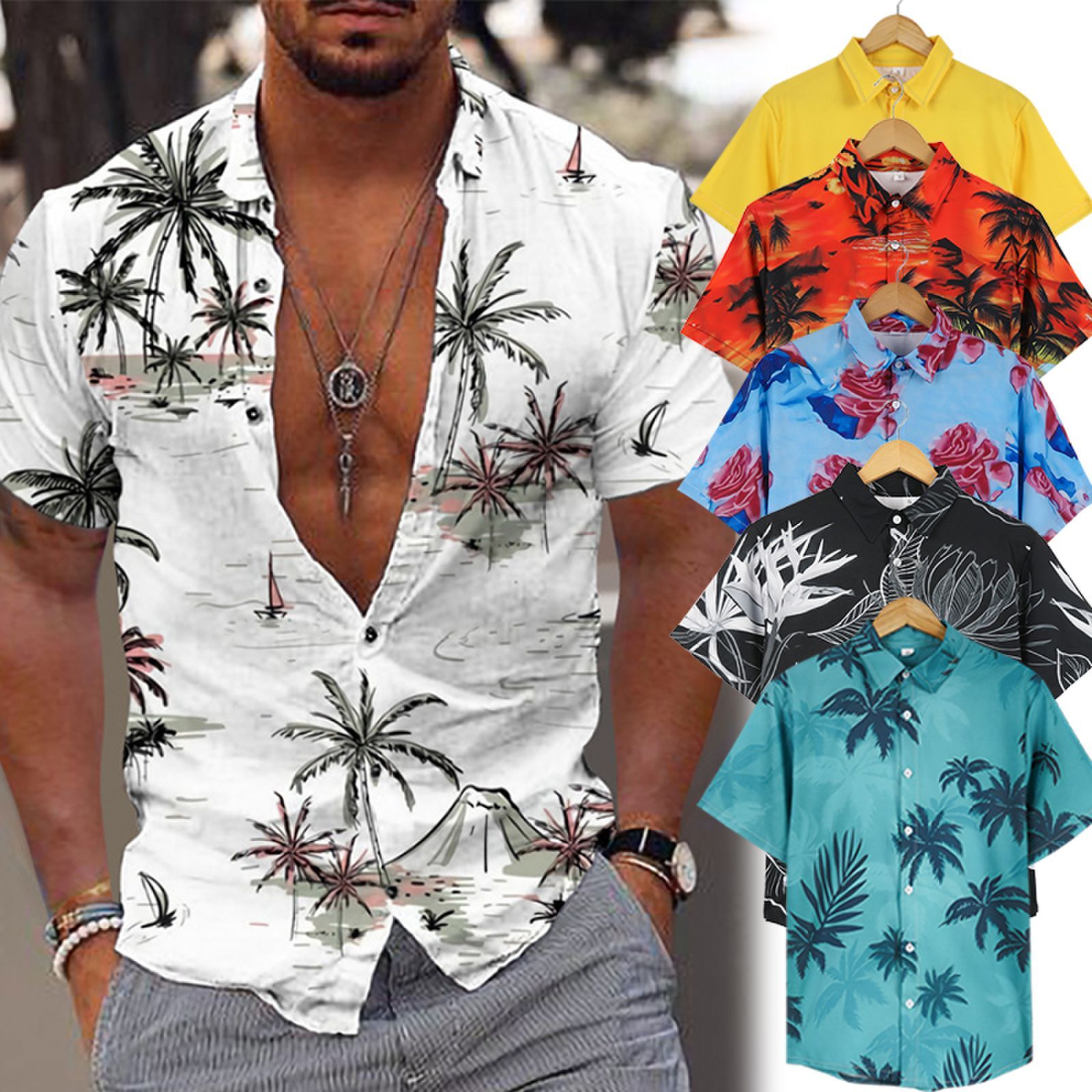Hawaiian Shirts Men Summer Casual Beach Button Down Cruise Holiday Party Shirt