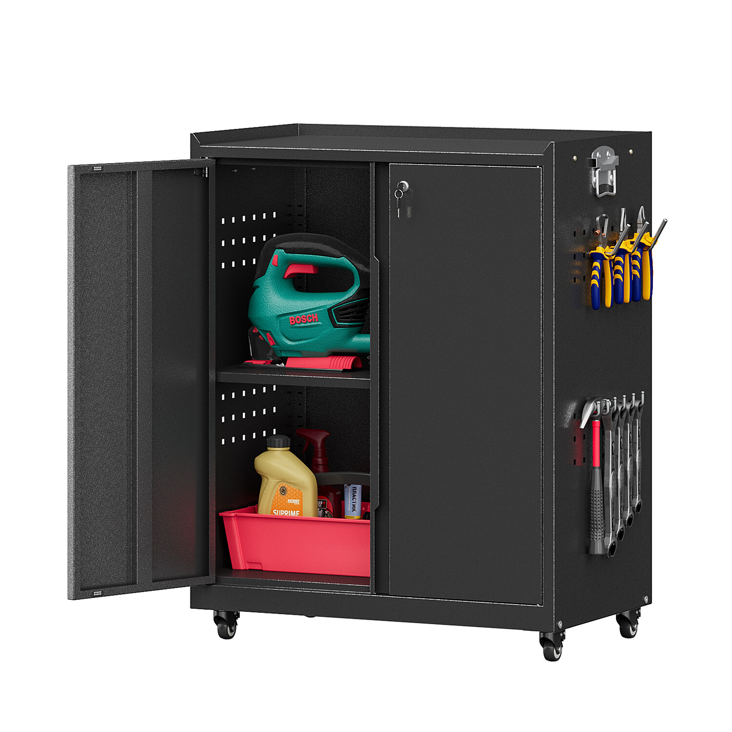 Metal Storage Cabinet W/ Adjustable Shelves Garage Storage Cabinet Tool Cabinet