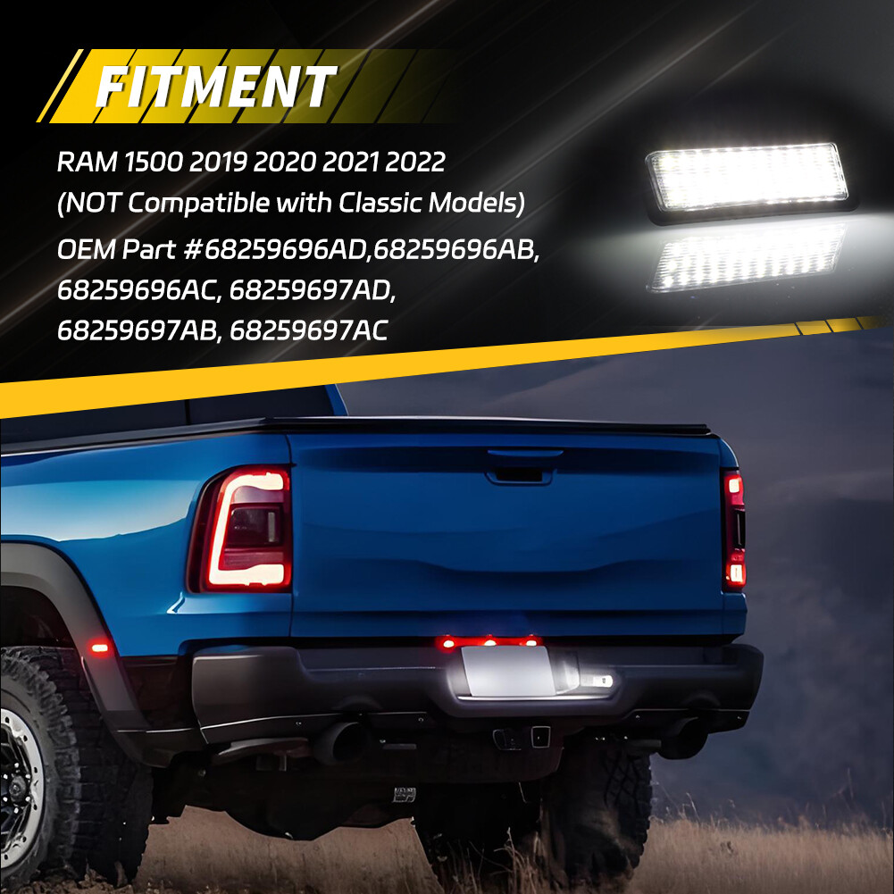 OE-Fit White 18-SMD Full LED License Plate Lights Kit For 19+ RAM 1500, 20+ 2500