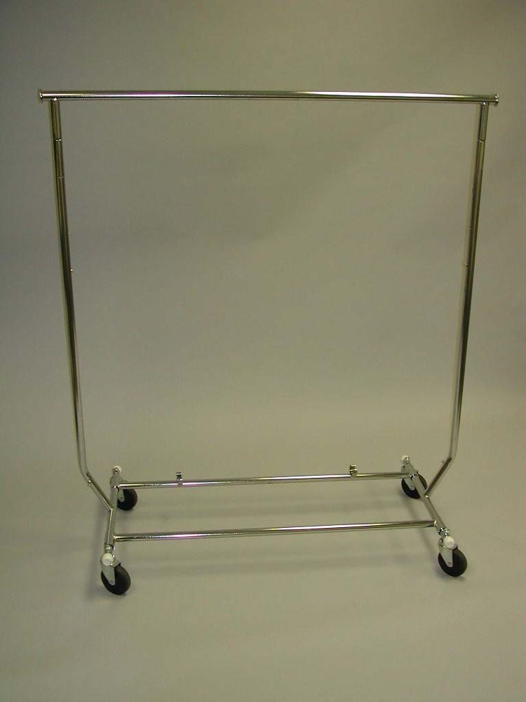 Clothing Rack Rolling Folding Single Bar Rail Salesman Sample Garment Display