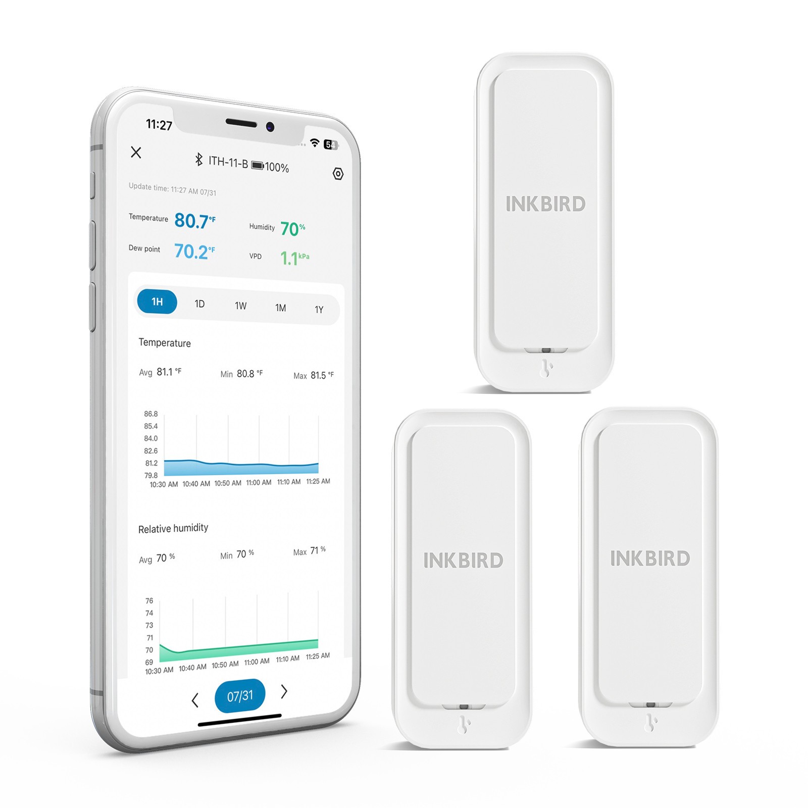 3-Pack Indoor Outdoor Thermometer Hygrometer Bluetooth Refrigerator Data Record