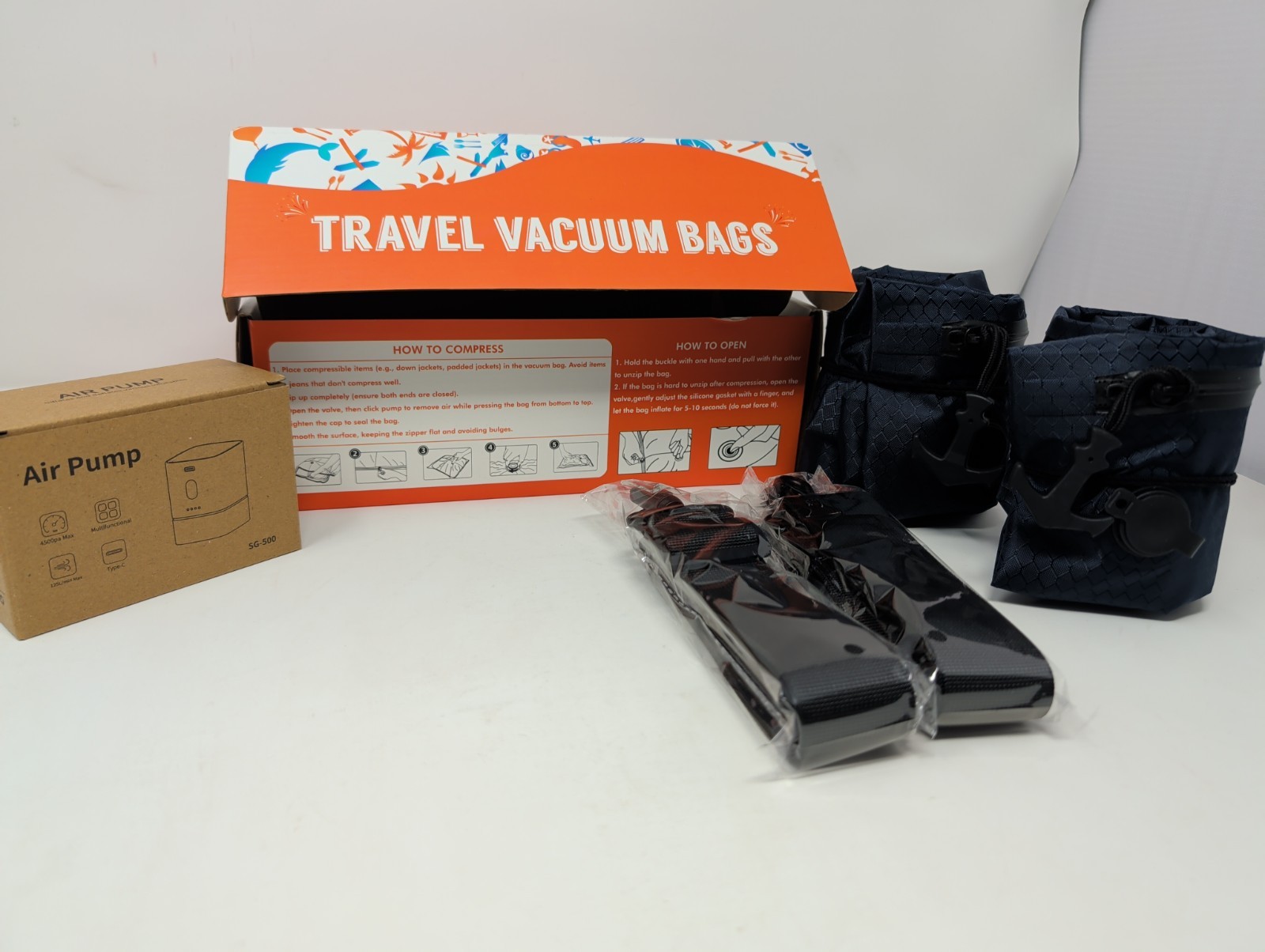 2PACK Travel Vacuum Bags With Wireless Pump Airtight & Waterproof For Traveling