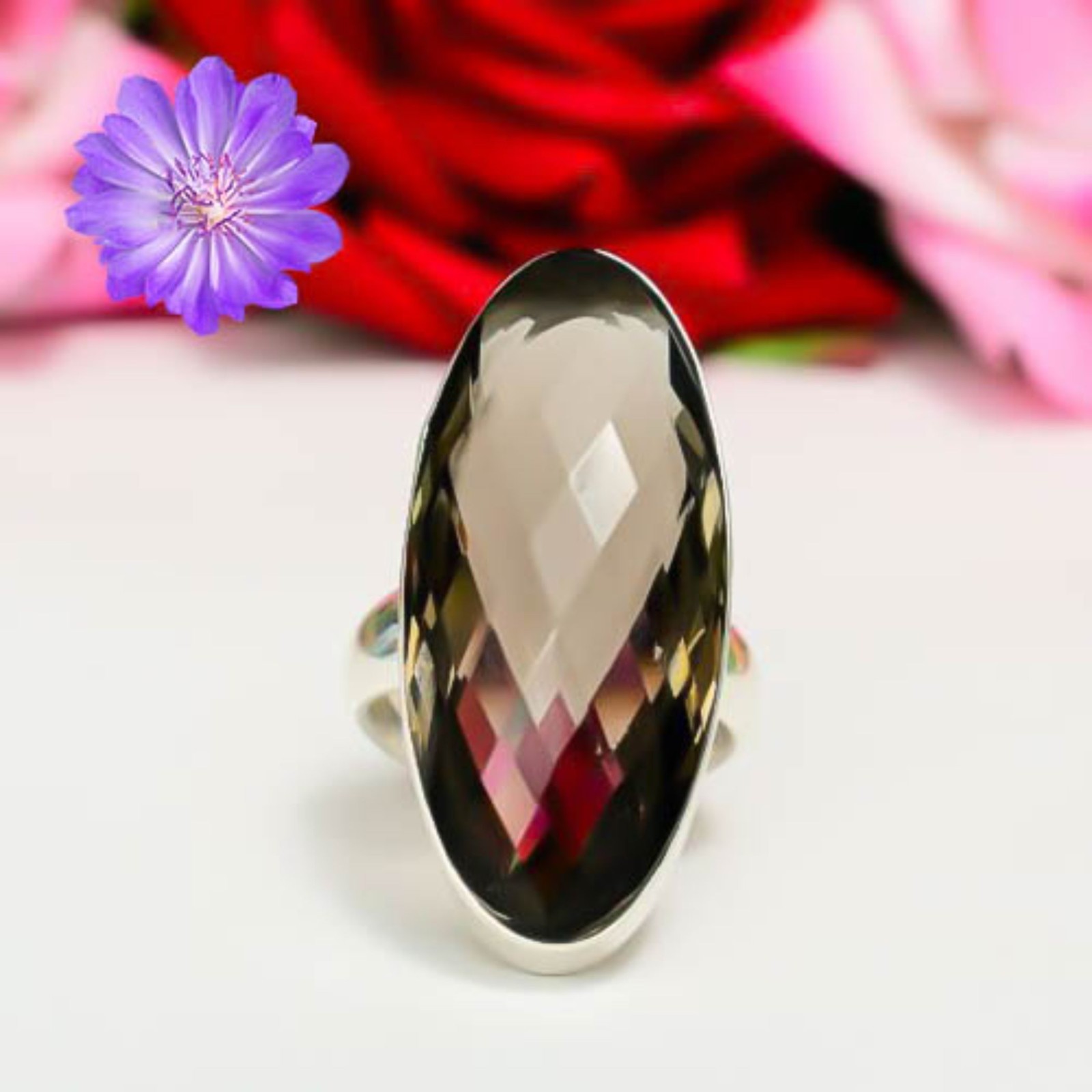 Smoky Quartz Gemstone 925 Sterling Silver Handmade Jewelry Ring Gift For Her