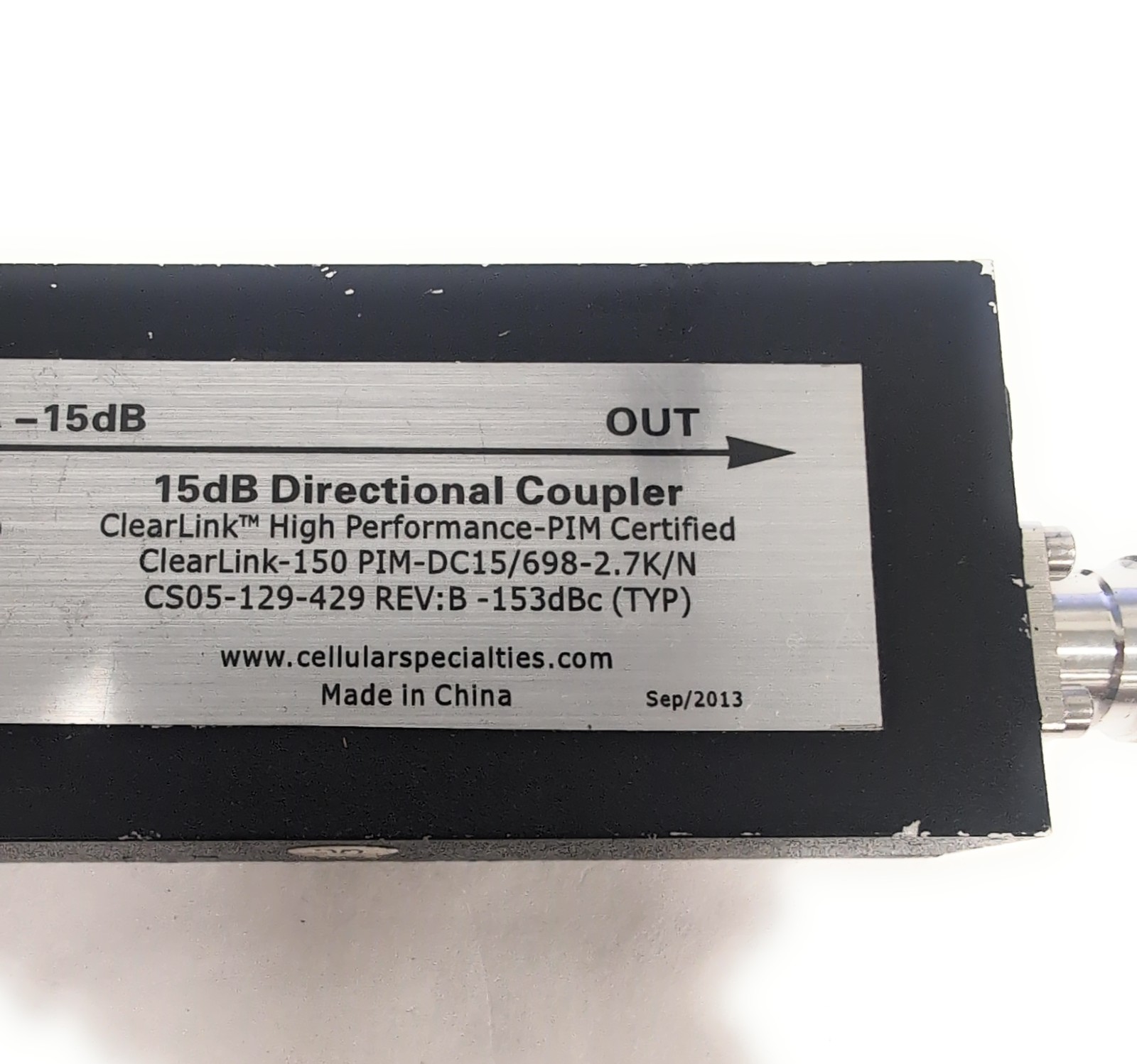 CSI 698-2700MHZ -15dB Directional Coupler 200W ClearLink-DC15/698-2.7K/N