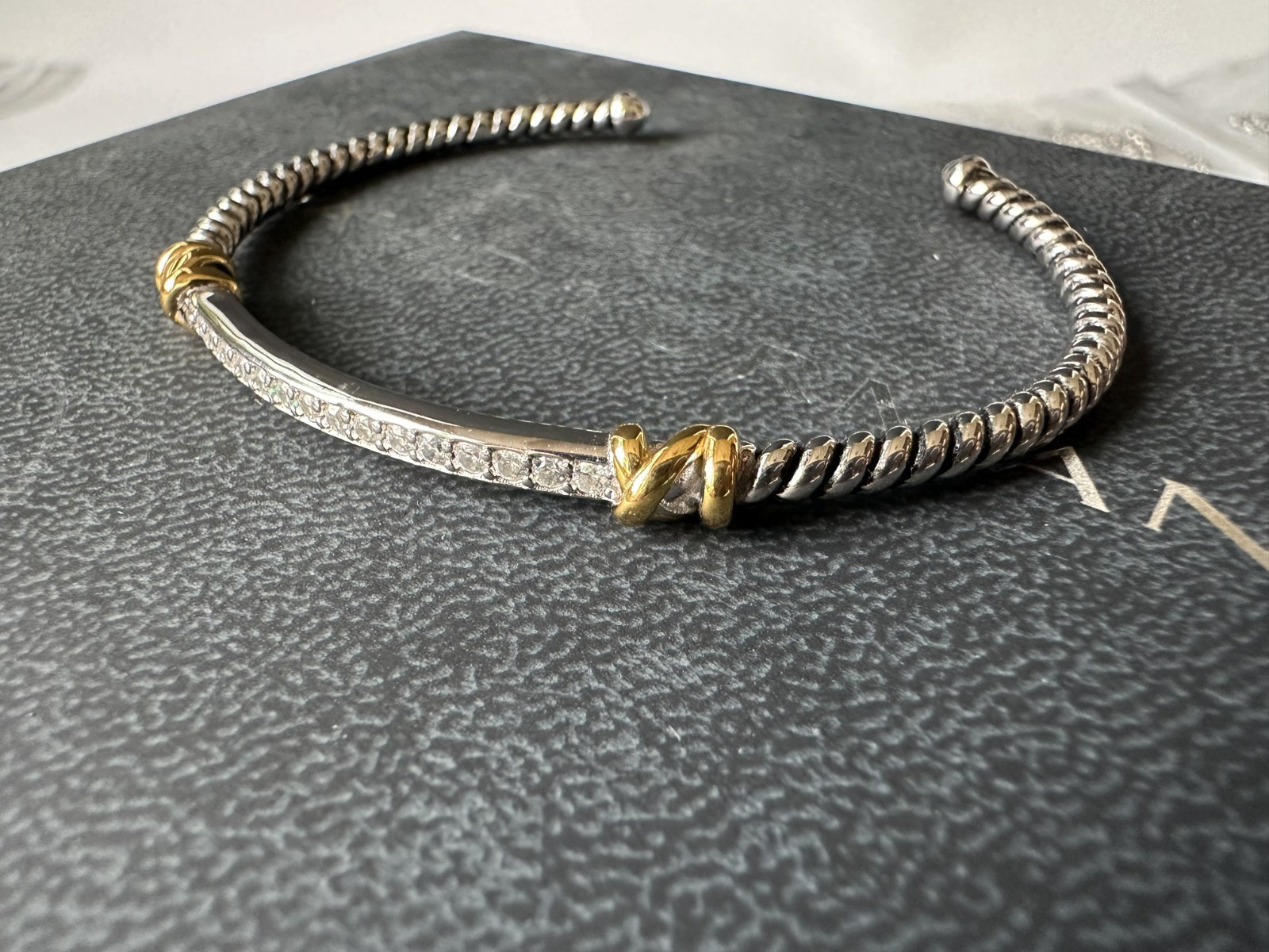 David Yurman Petite Helena Classic Cable Station Bracelet w/ 18K Gold Diamonds M