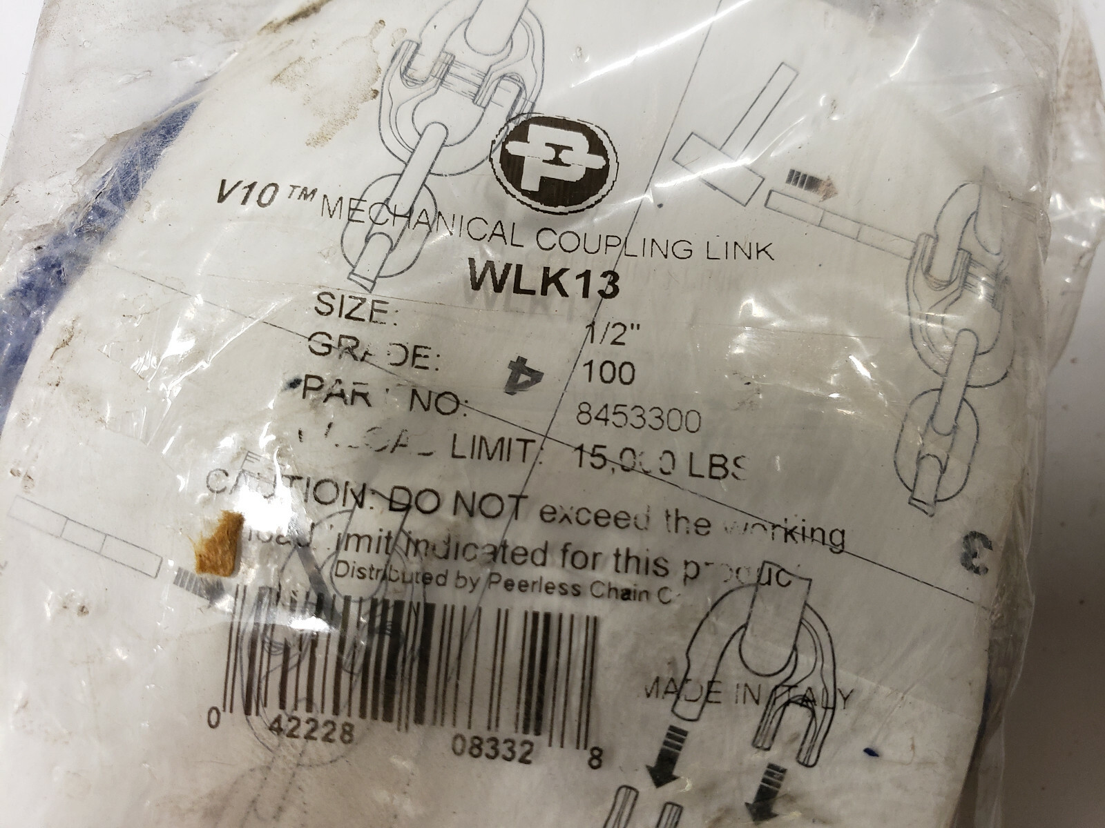 Peerless 8453300 Grade-100 1/2" V10 Mechanical Coupling Link 15K WLL. MADE ITALY