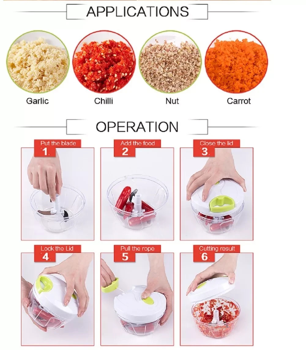 Manual Food Chopper Hand-Pull String – Portable Onion & Garlic Mincer