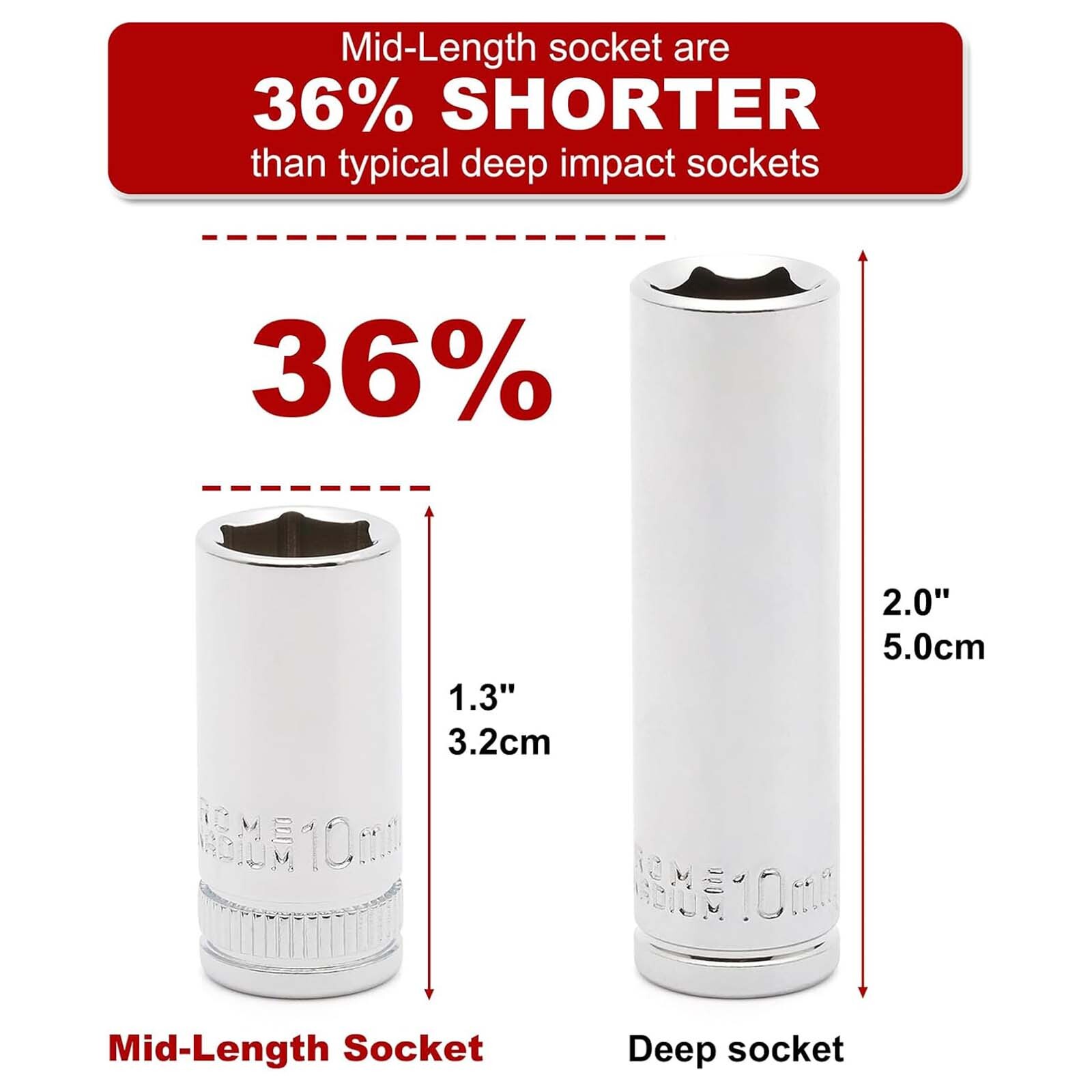 13PCS 1/4"Drive Mid-Length Socket Set, 6-Point Mirror Chrome Metric 4mm to 15mm