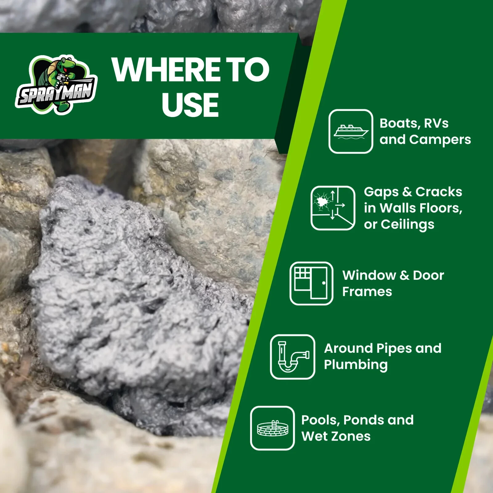 Sprayman Black Foam Sealant - Pond Waterfall Landscaping, 12oz 2 Pk - Straw Use