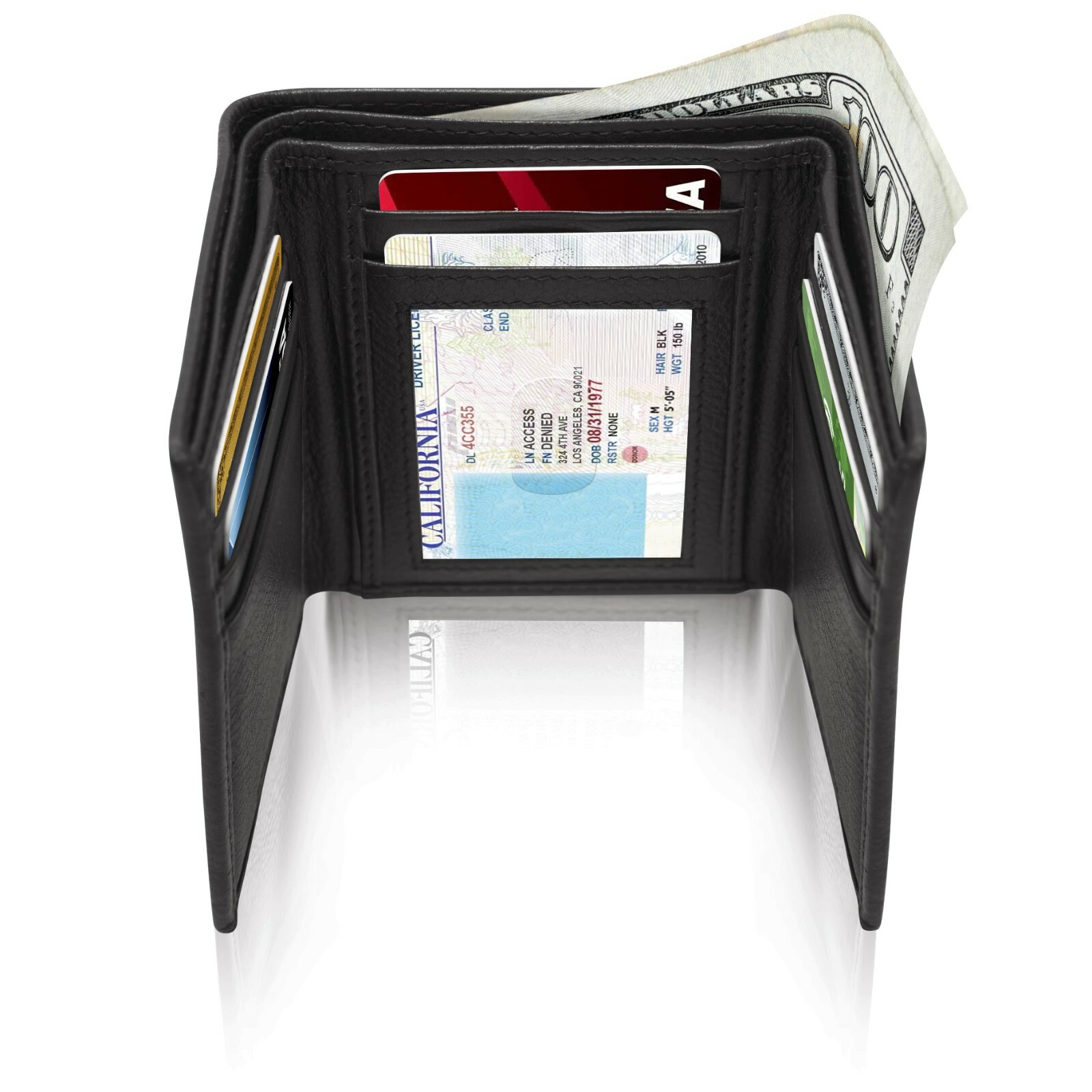 Real Leather Slim Wallets For Men Trifold Mens Wallet W/ ID Window RFID Blocking