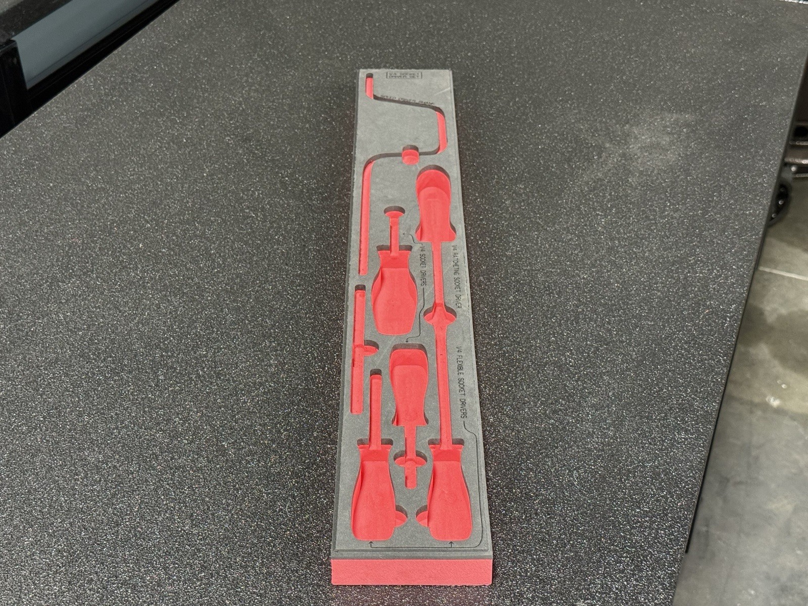 Foam Organizer For Various Snap-On 1/4 Drivers, Red And Black