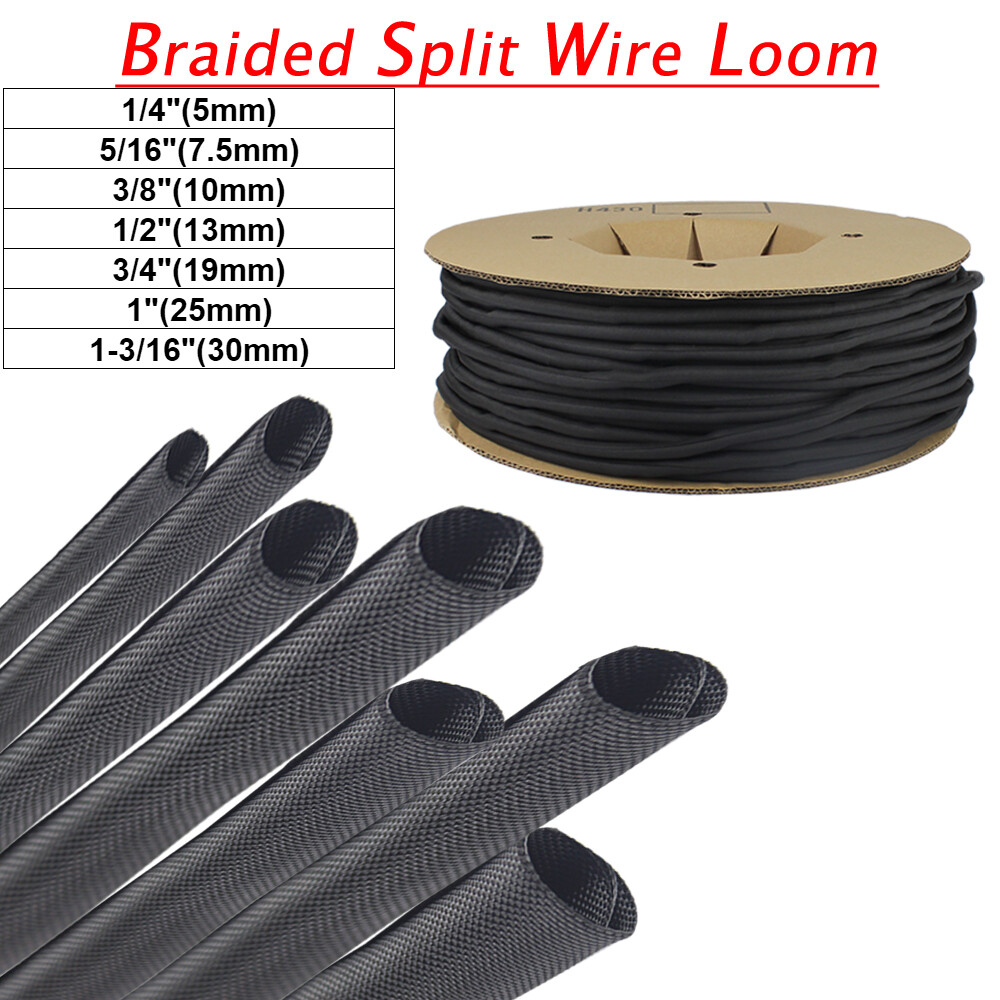Braided Split-Sleeve Wire Loom for High-Temp Auto Harness Wrapping 5'&28'Length
