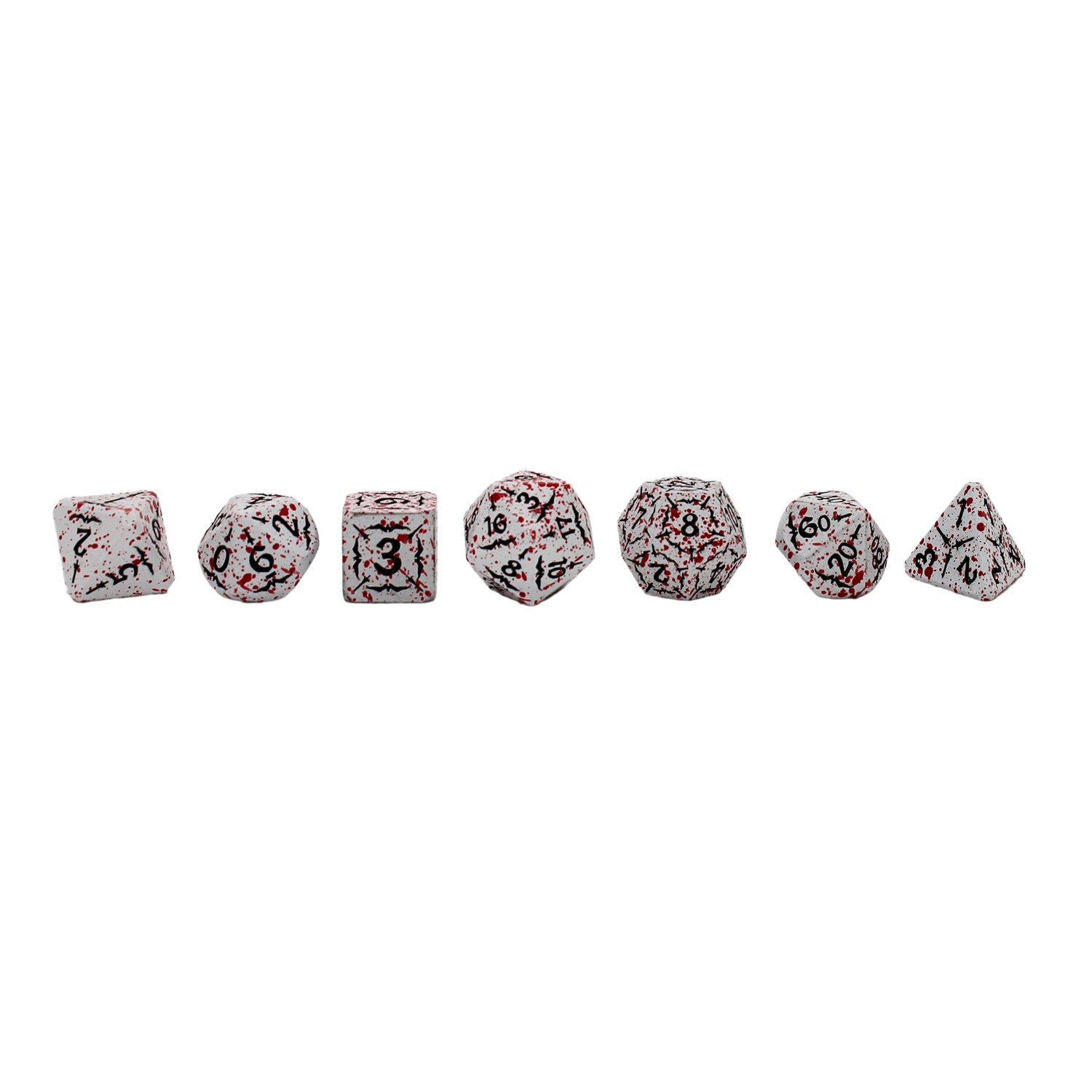 Seven Seas Pirates Metal White Blood-Like Paint Splattered Dice Set Hexagon Box