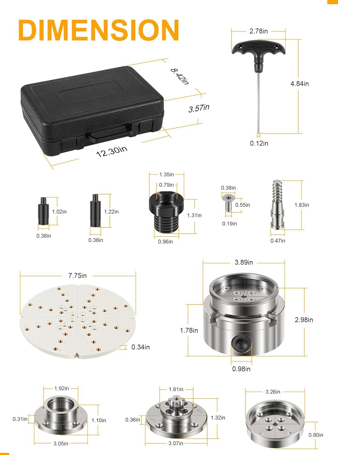 4 Inch Wood Lathe Chuck Set 1" x 8 tpi Thread Self Centering 4 Jaw Wood Turning