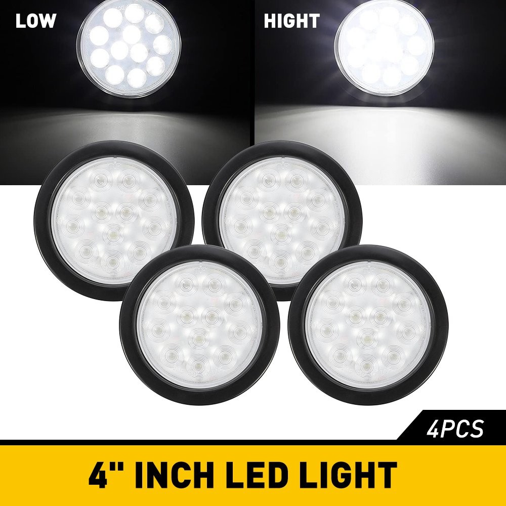 4"inch Round Red 12-LED Truck Trailer Stop Turn Tail Brake Lights Waterproof 12V
