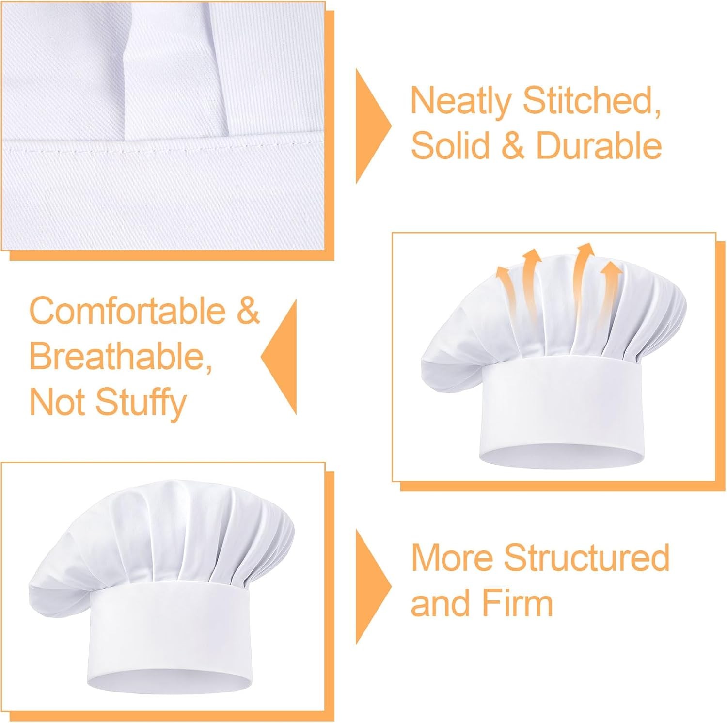 2 Pcs Chef Hats for Men, Chef Hat, Adjustable Elastic Chef Caps for Women, Baker