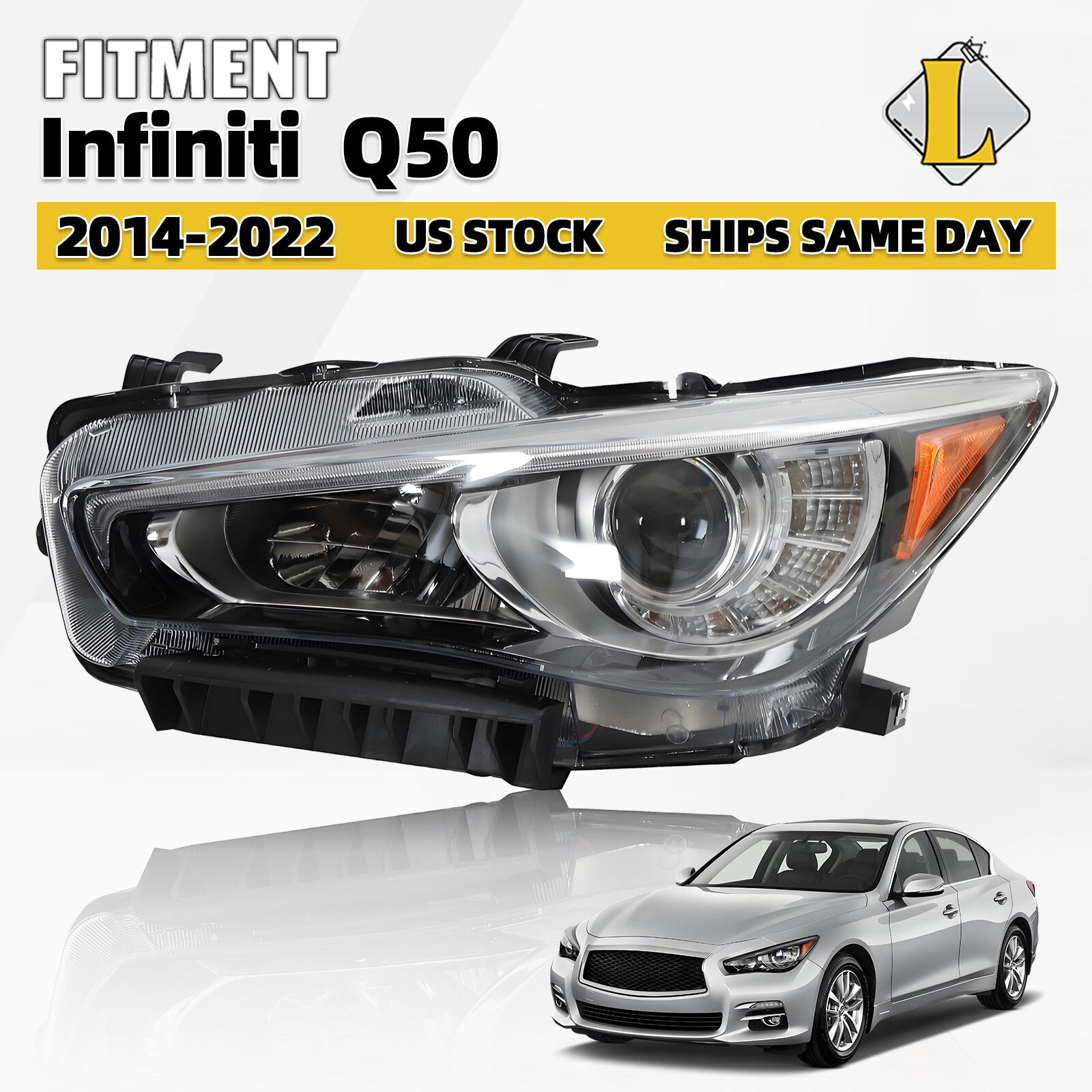 For 2014-2022 Infiniti Q50 LED Headlight Assembly Left Driver Side W/O AFS