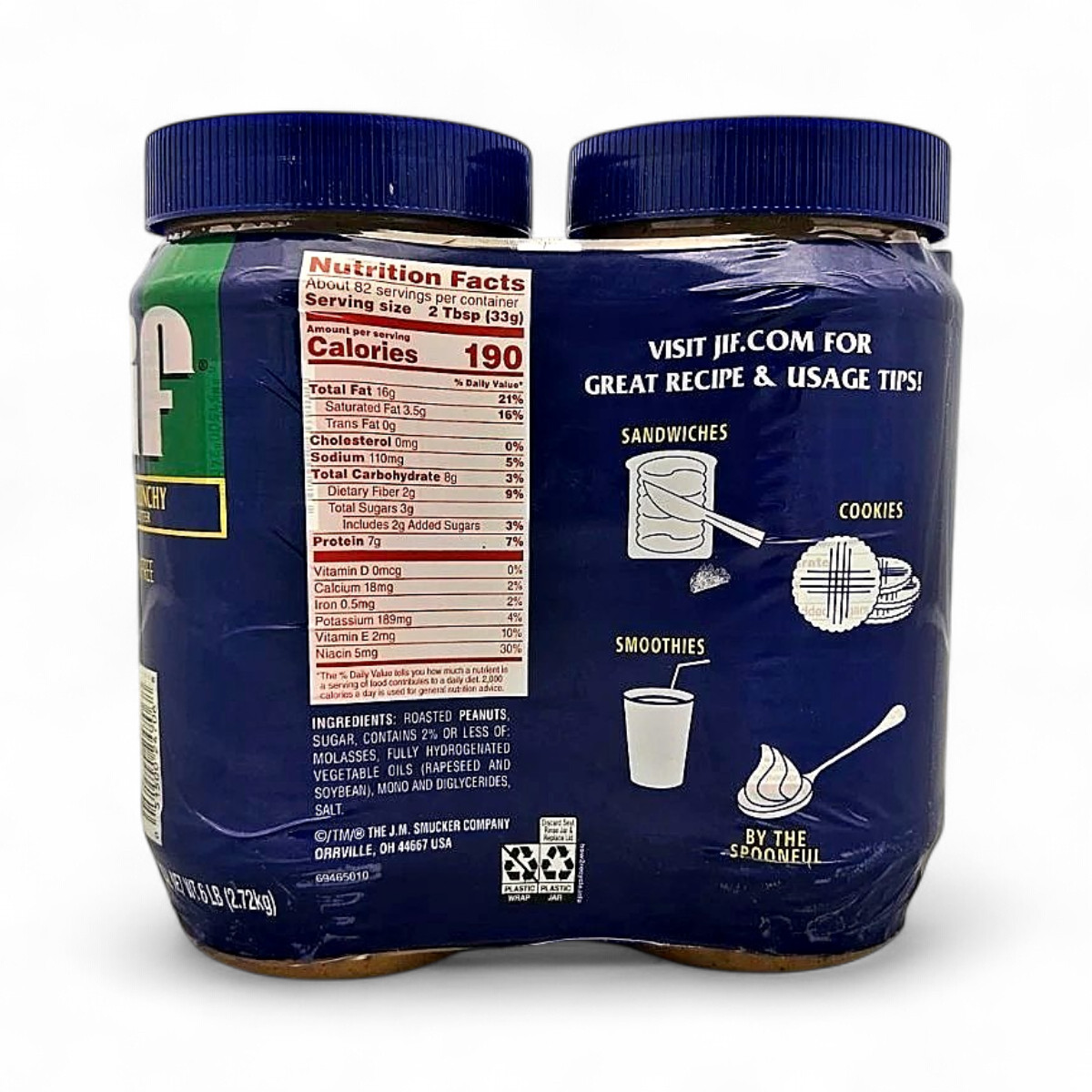 Jif Extra Crunchy Peanut Butter Jars, 48 oz - 2 Pack