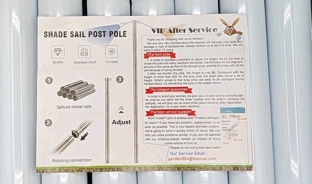 9' Shade Sail Pole White Metal With Cable & Hardware