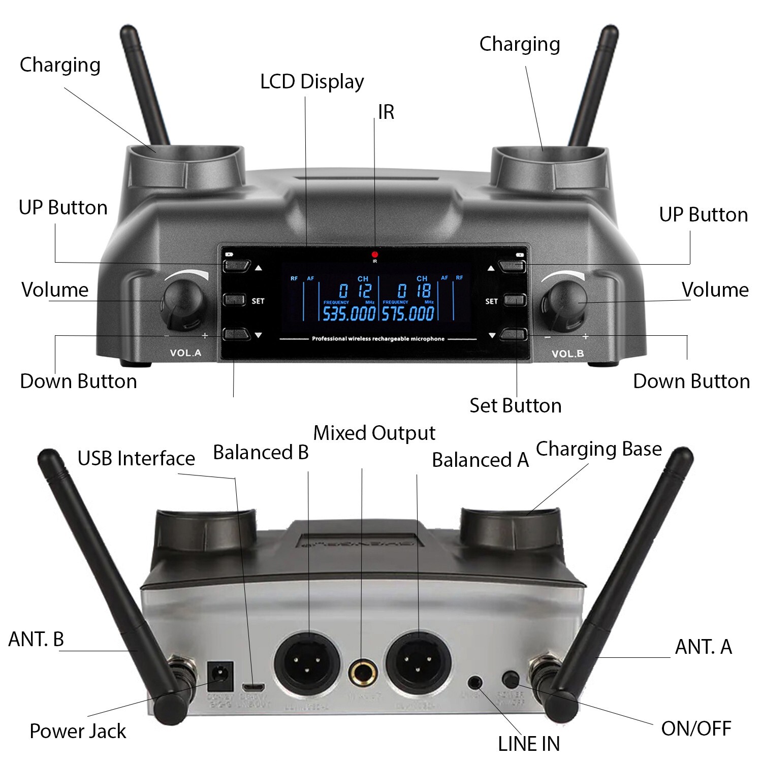 Berlingtone BR-60UM Wireless Microphone System Dual Wireless Mics, rechargeable