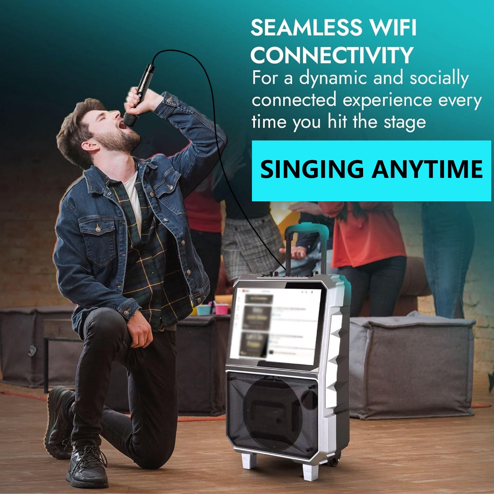 Professional Karaoke Machine Bluetooth Speaker Lyrics Display Screen w/ Mic DJ