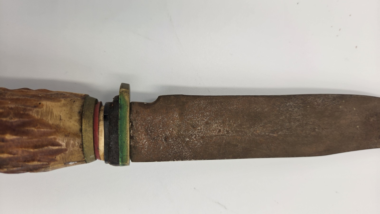 Vintage Stag Antler Handle Hunting Knife Native American Head Pommel Fixed Blade