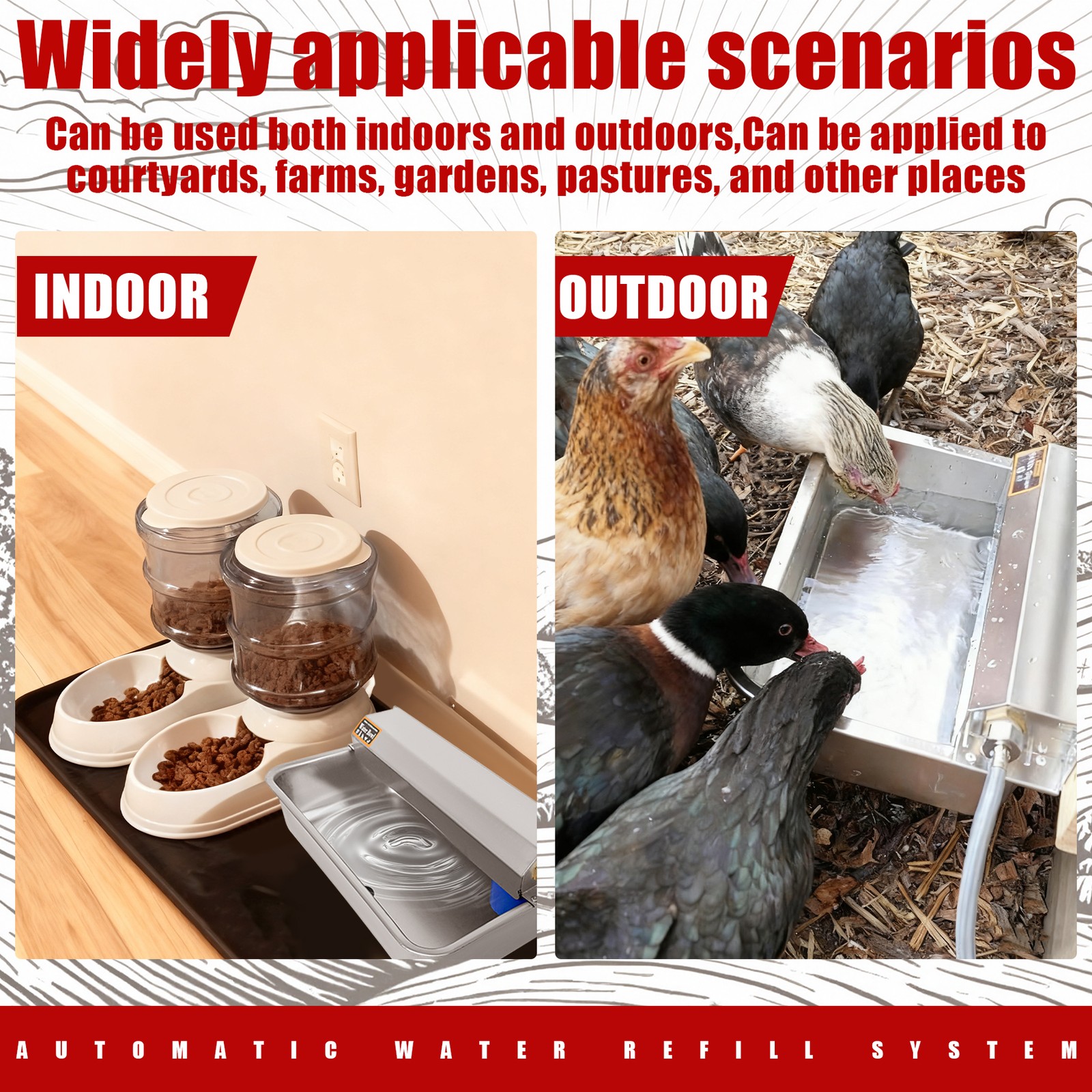 2 Gallons 304 Stainless Steel Automatic Water Dispenser for Pets & Livestock