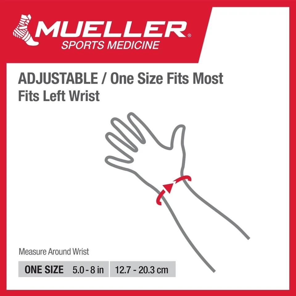 Mueller Green Fitted Wrist Brace, Left Hand, Unisex, One Size Fits Most,