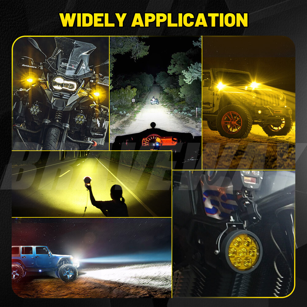 Pair Yellow White Motorcycle LED Spot Light Auxiliary Headlight Fog Driving Lamp