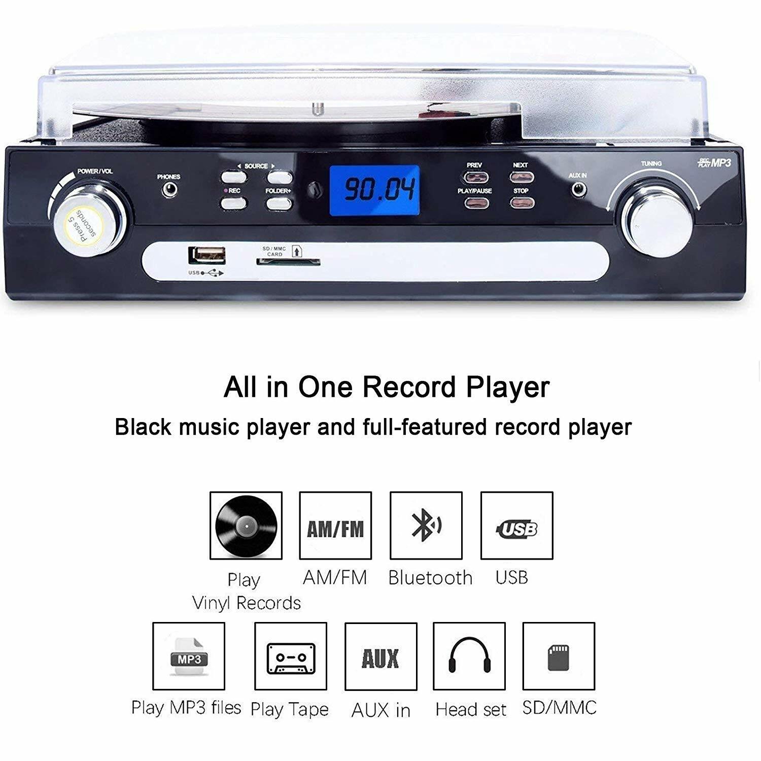 Bluetooth Record Player with Stereo Speakers Turntable for Vinyl to MP3