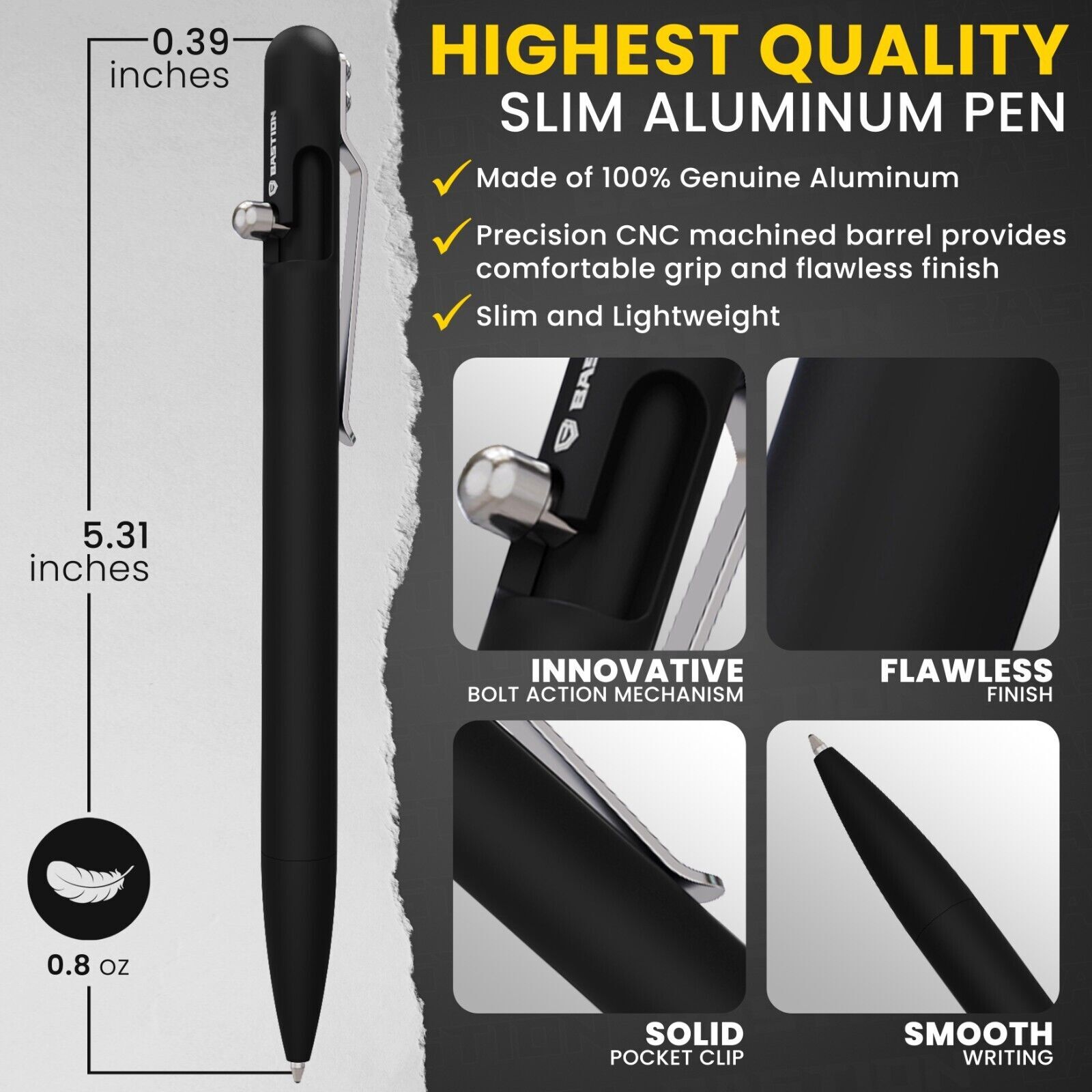 BASTION® Bolt Action Pen - SLIM ALUMINUM BLACK With GiftBox | PREMIUM QUALITY
