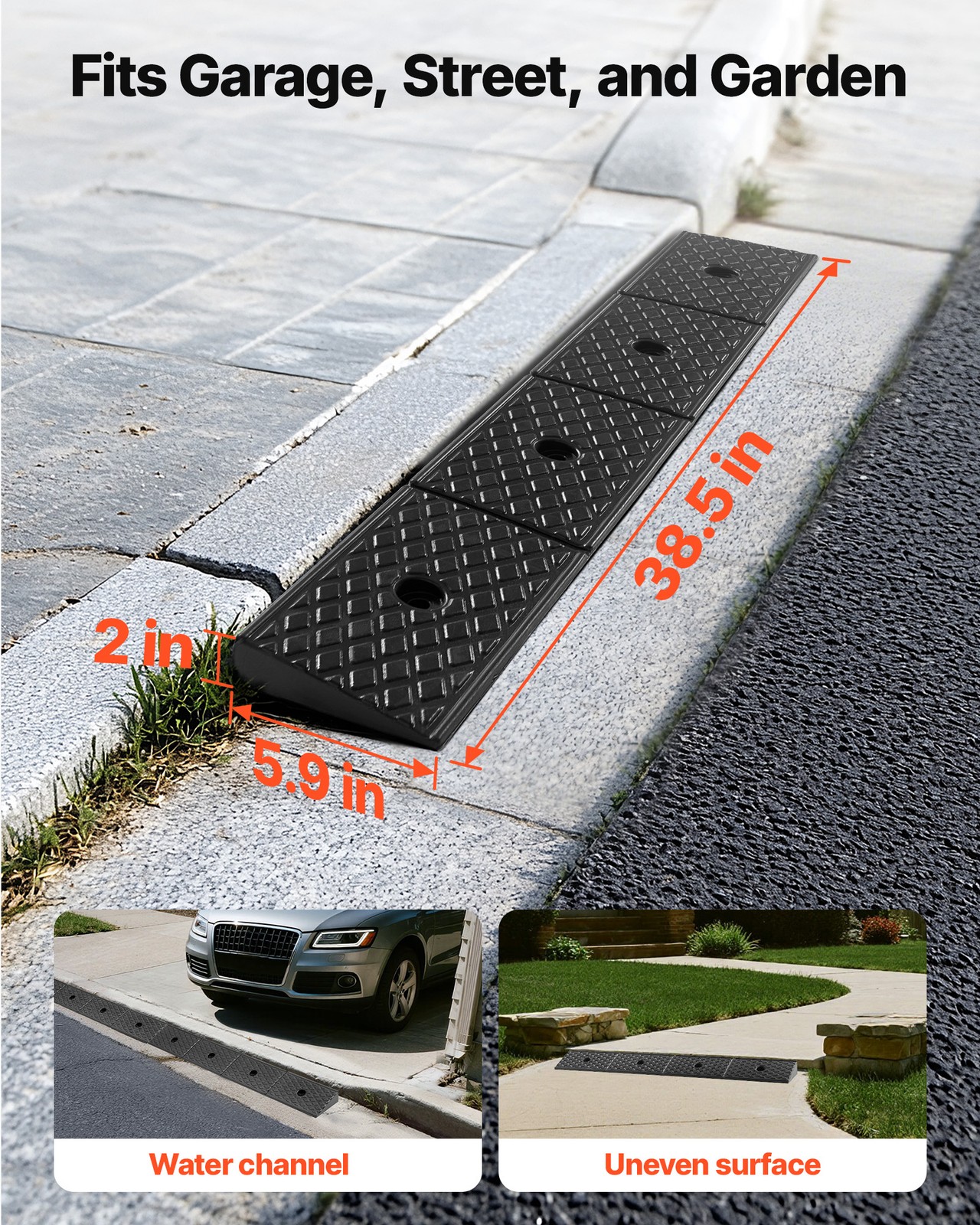 VEVOR 2 Pcs Driveway Rubber Curb Ramp 33069 lbs 2 inch Rise Threshold Ramp
