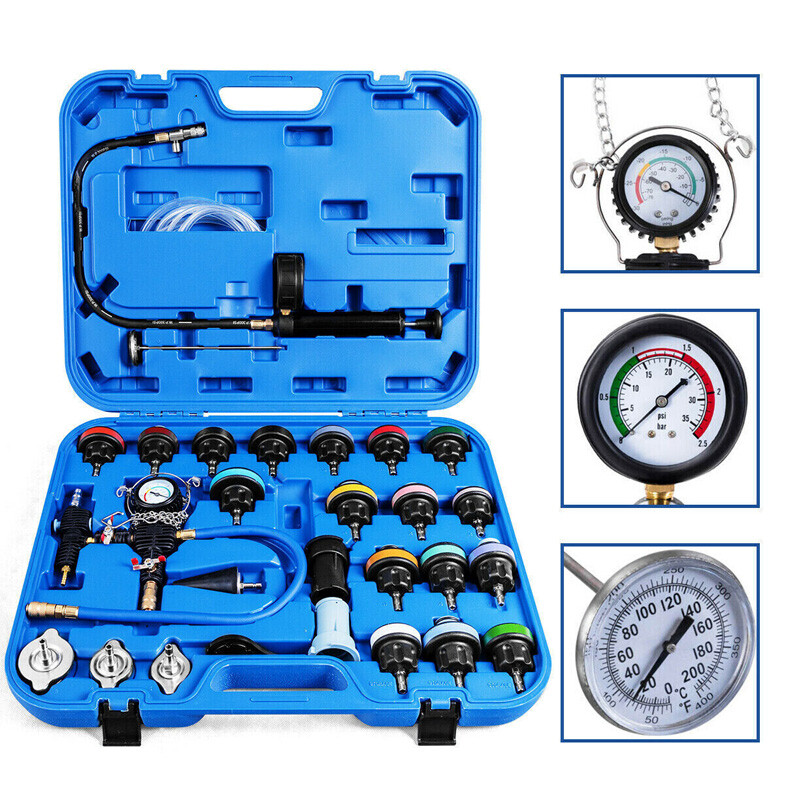 28Pcs Universal Radiator Pressure Tester Vacuum Cooling System Tool Refill Kit