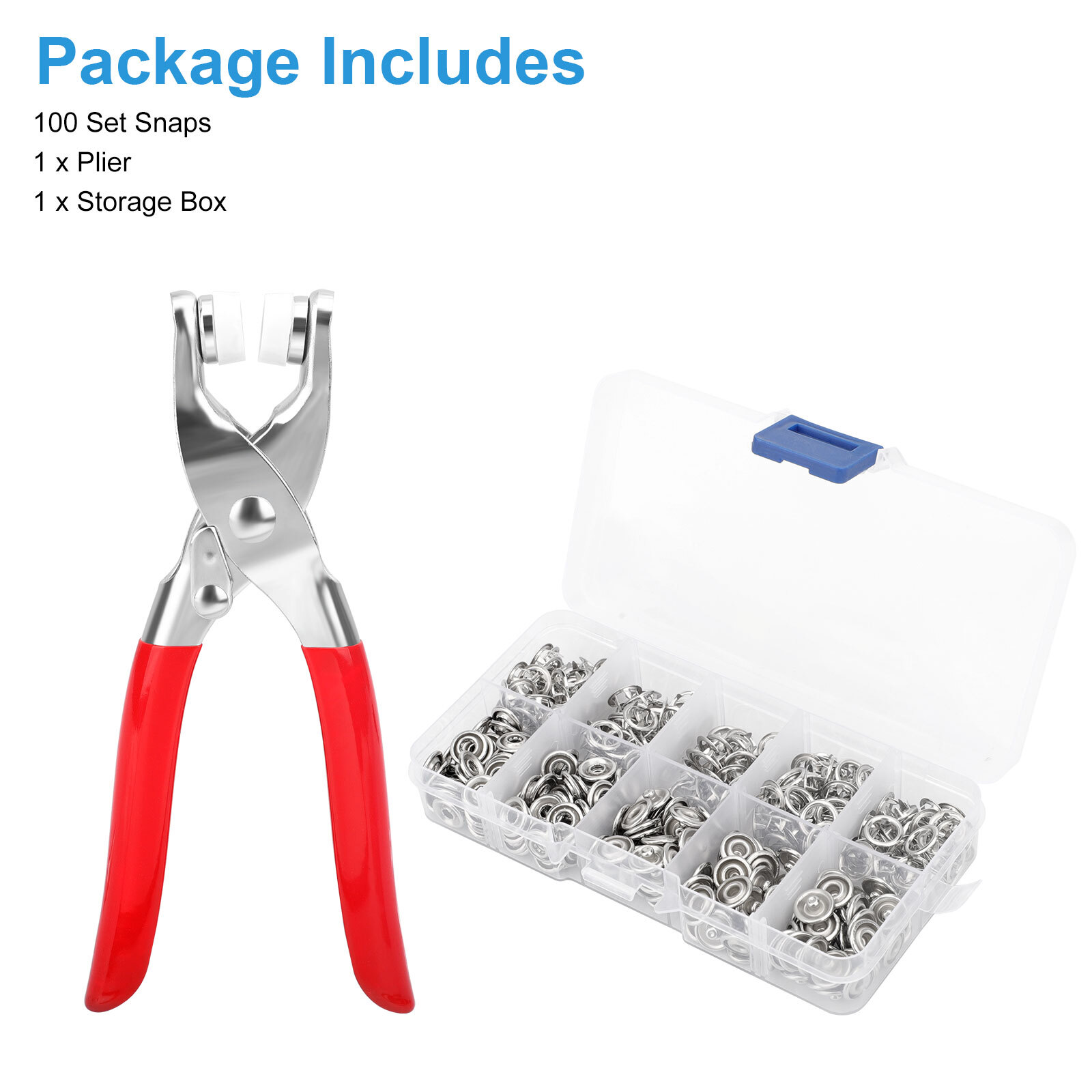 100 Set Snap Fastener Kit 9.5mm Press Studs with Pliers for Fabric Craft Clothes