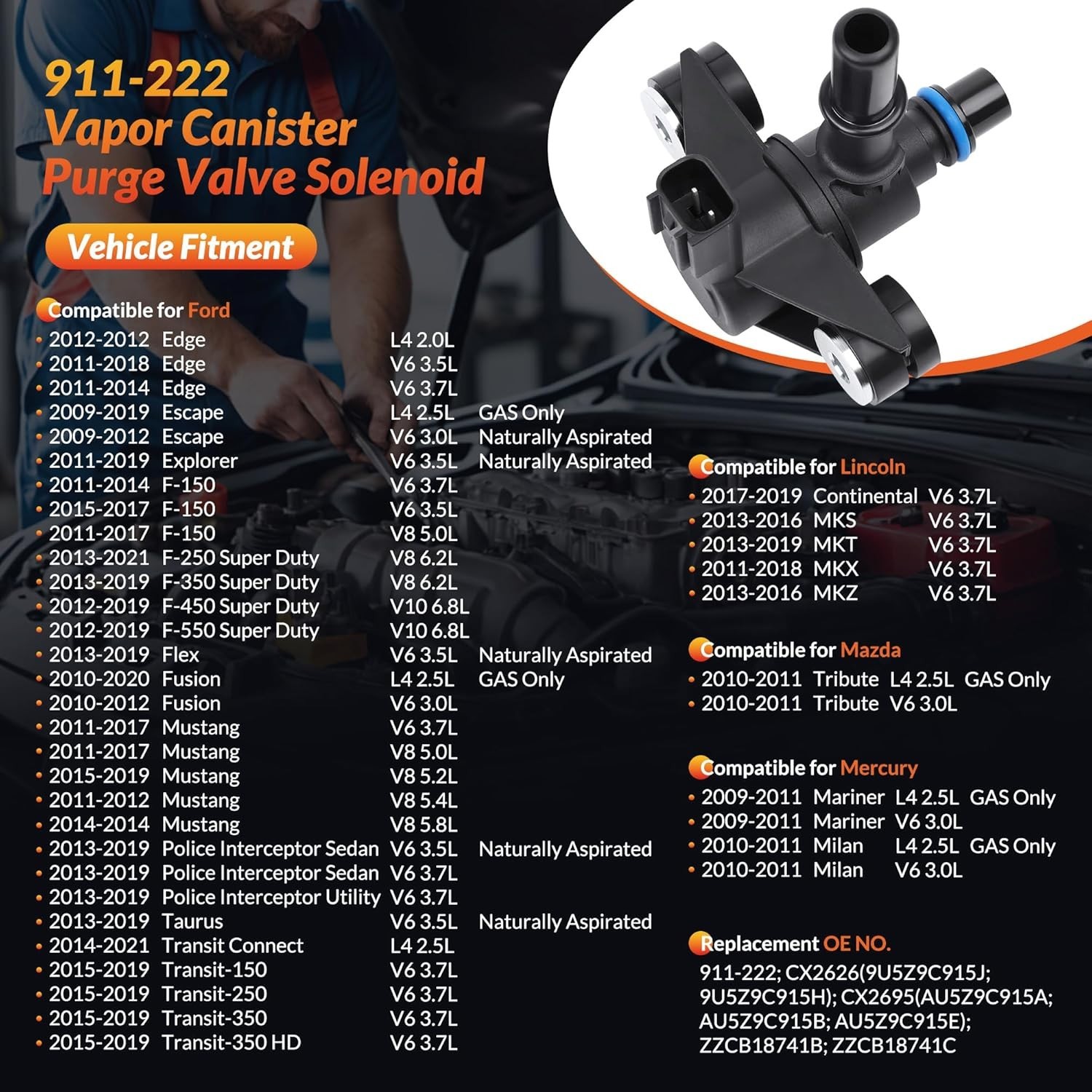 Vapor Canister Purge Valve Solenoid EVAP Compatible for Ford F-150,Escape, Explo