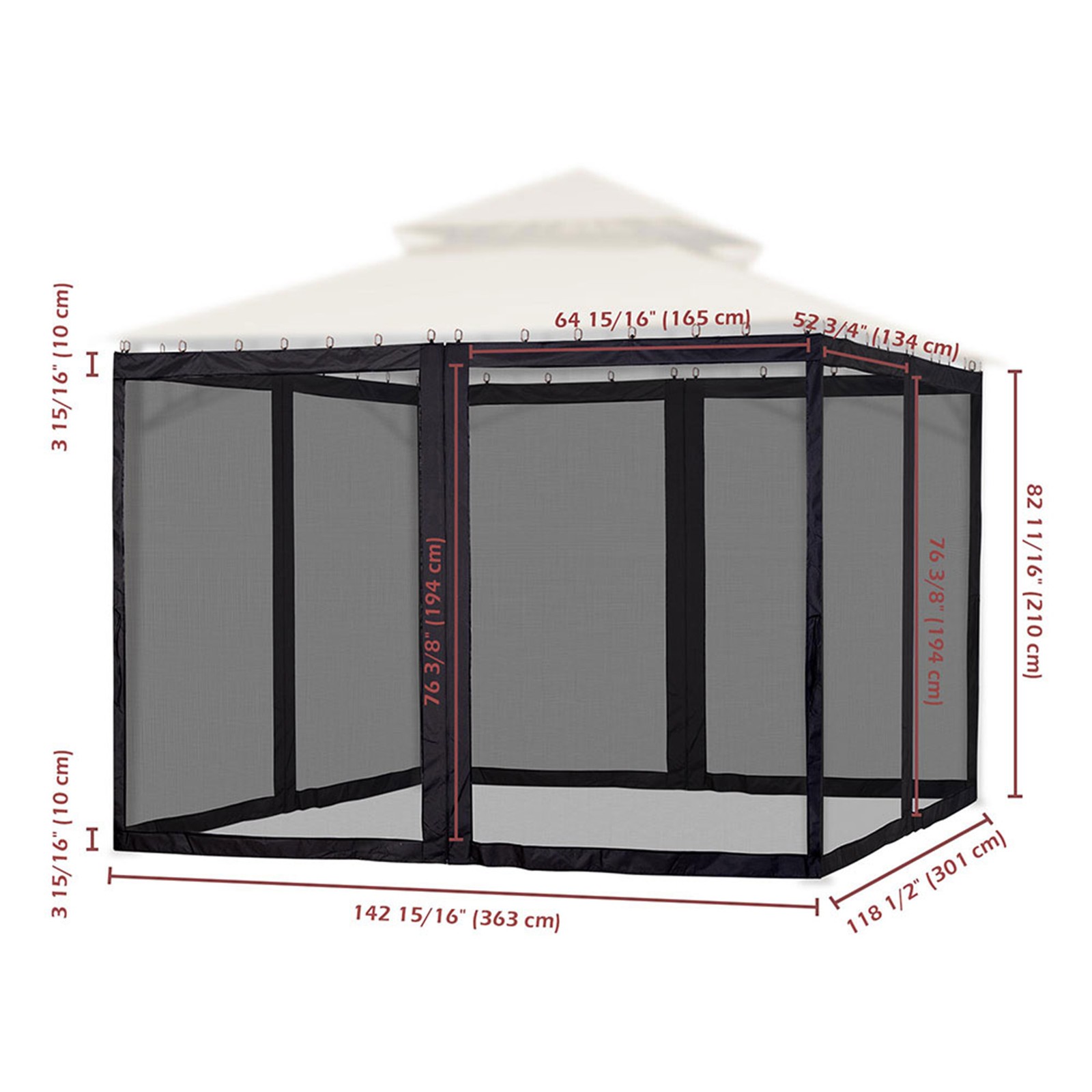 Yescom 10x12ft Gazebo Replacement Mosquito Netting with Zipper for Canopy