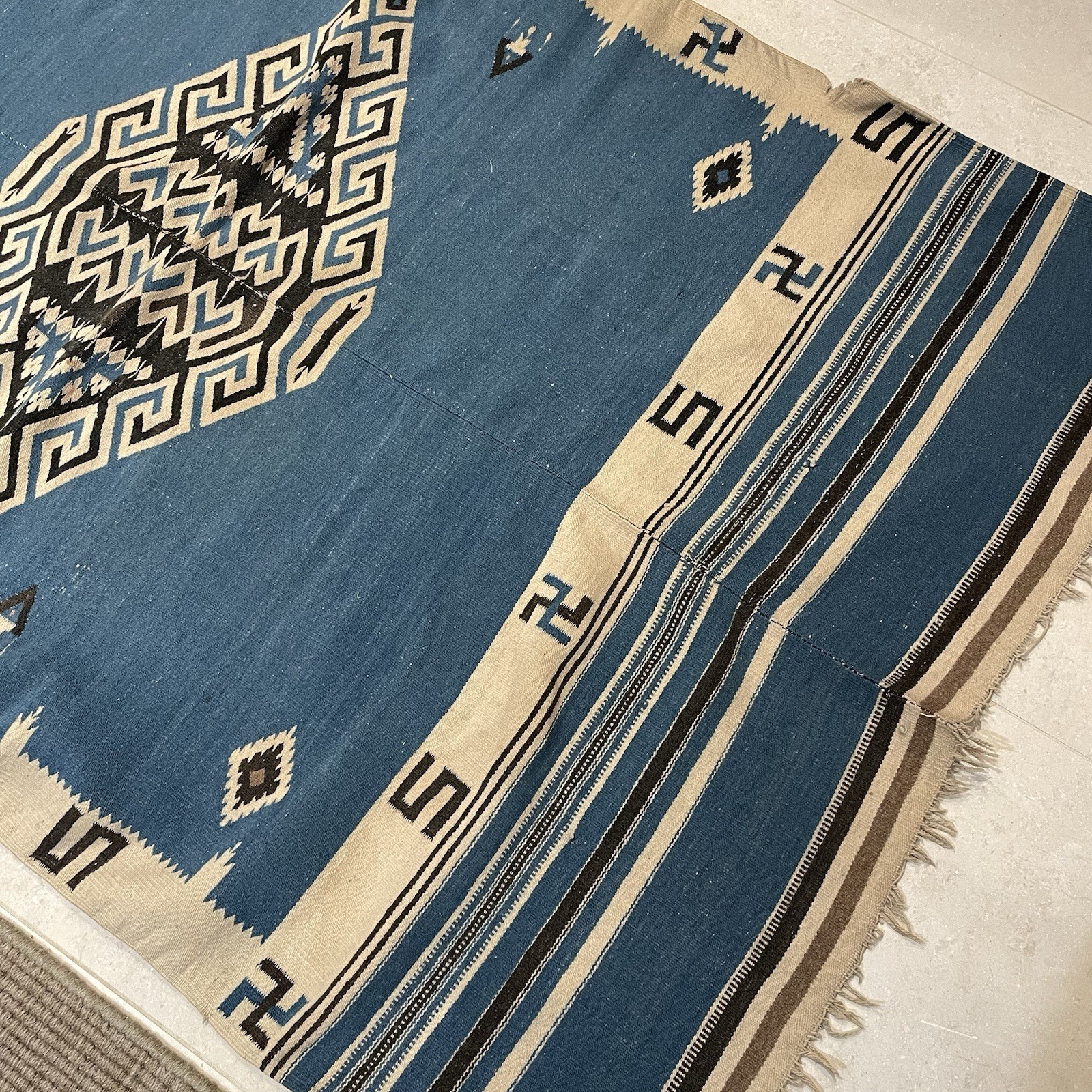 ANTIQUE Whirling Log Texcoco Serape Rug Blanket Mexican Navajo Weaving Chimayo