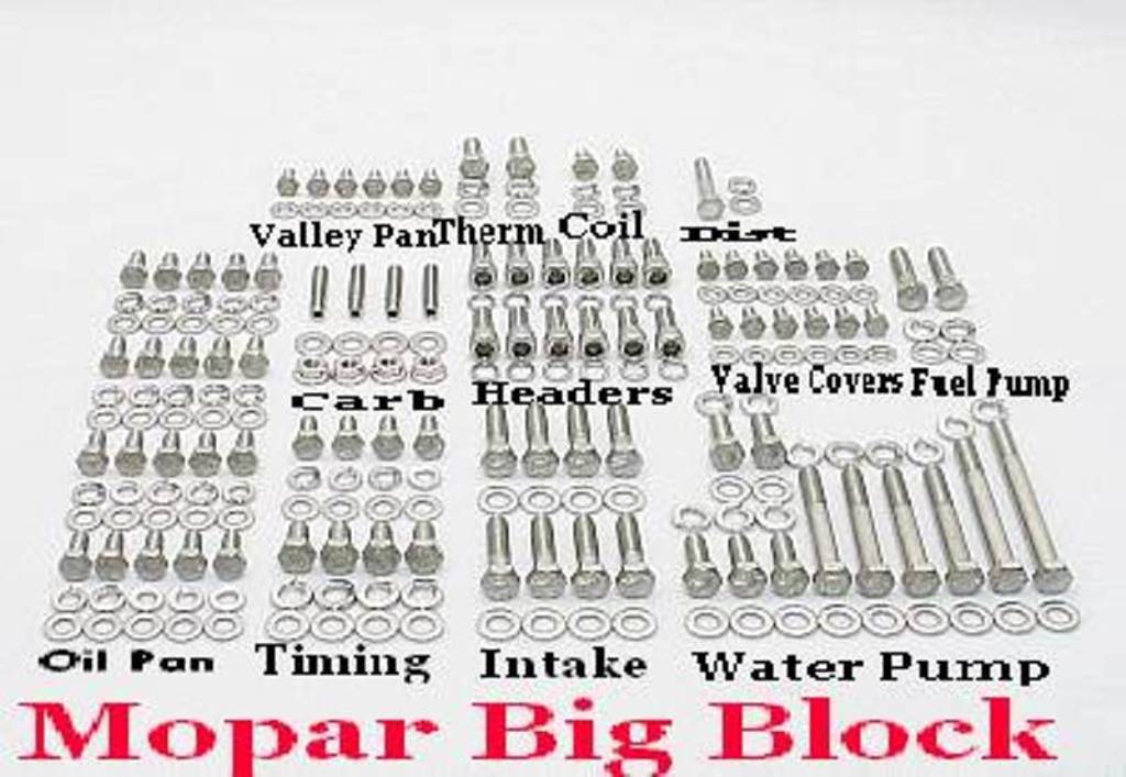 BBM BIG BLOCK MOPAR ENGINE BOLTS STAINLESS STEEL HEX KIT 383 400 413 426W 440