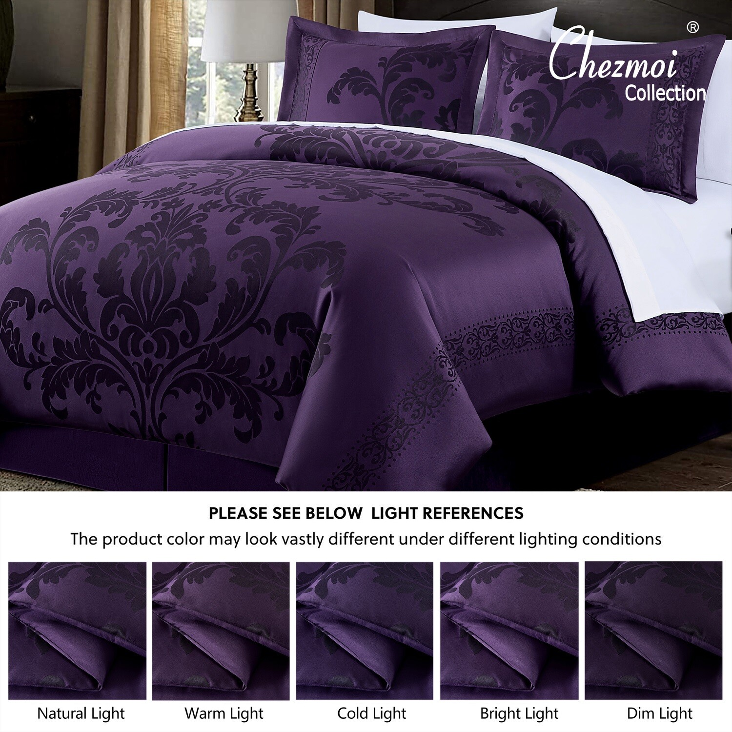 Chezmoi Collection 7-Piece Luxury Jacquard Floral Bed in a Bag Comforter Set