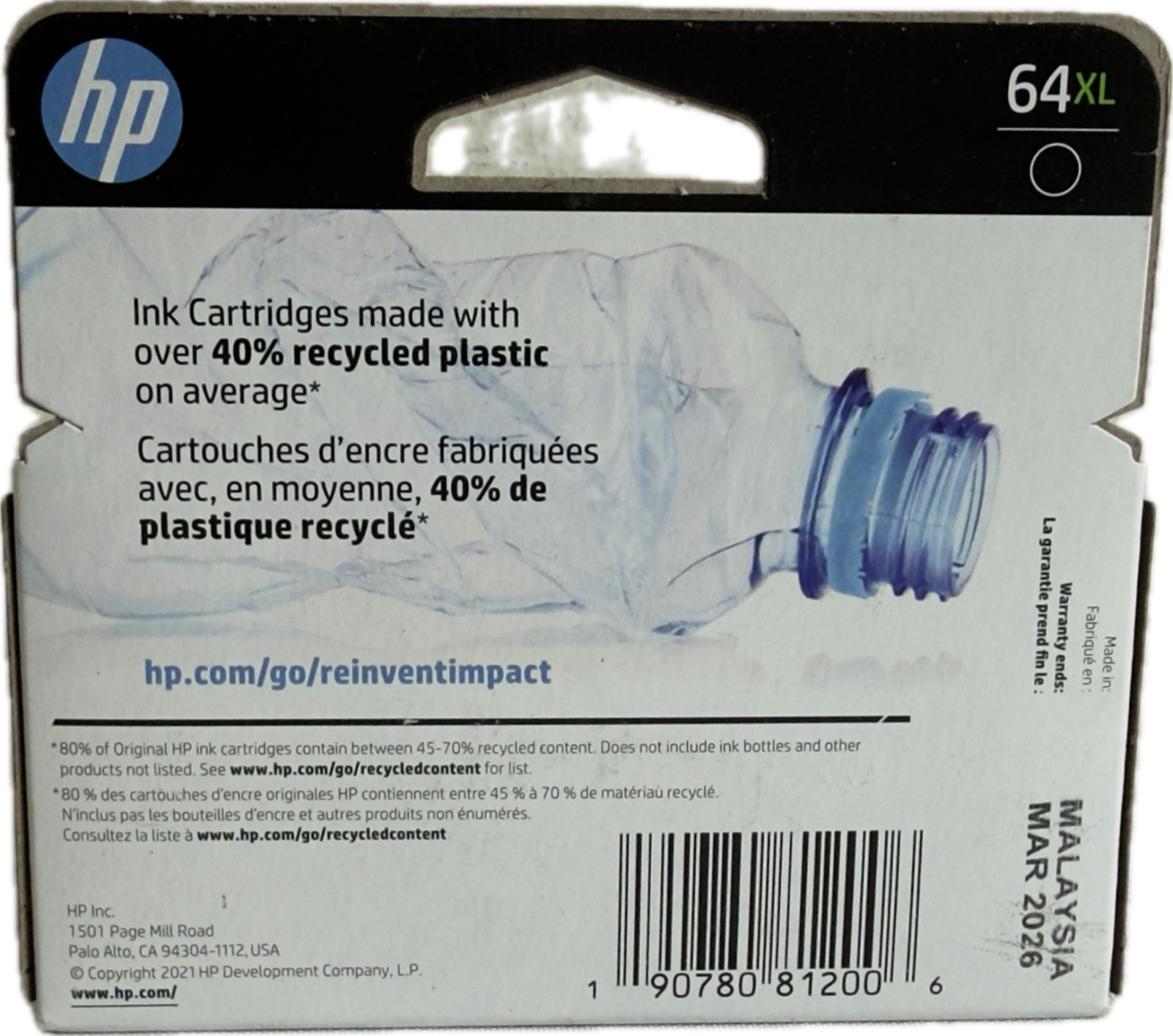 HP N9J92AN Original Ink Cartridge 64XL Black EXP: 03/2026 (New in Box/Unused)