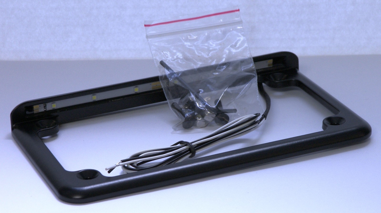 Horizontal Mount LED Motorcycle License Plate Frame in Black Powder Coat Finish