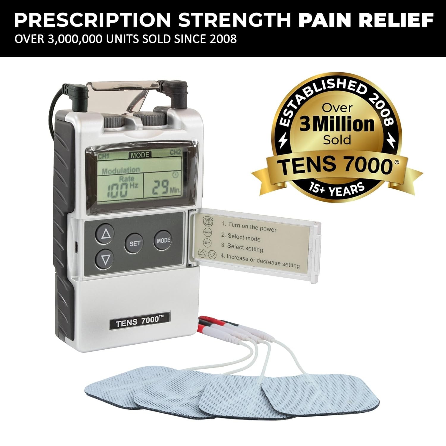 TENS 7000 Digital Muscle Stimulator Pain Relief Unit Device