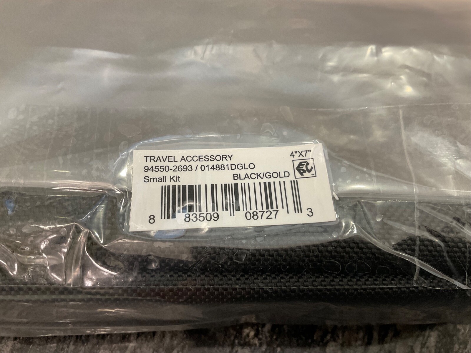 NEW - TUMI Zippered Small Kit - 4”x7” Pouch - Cosmetic Bag - BLACK with GOLD