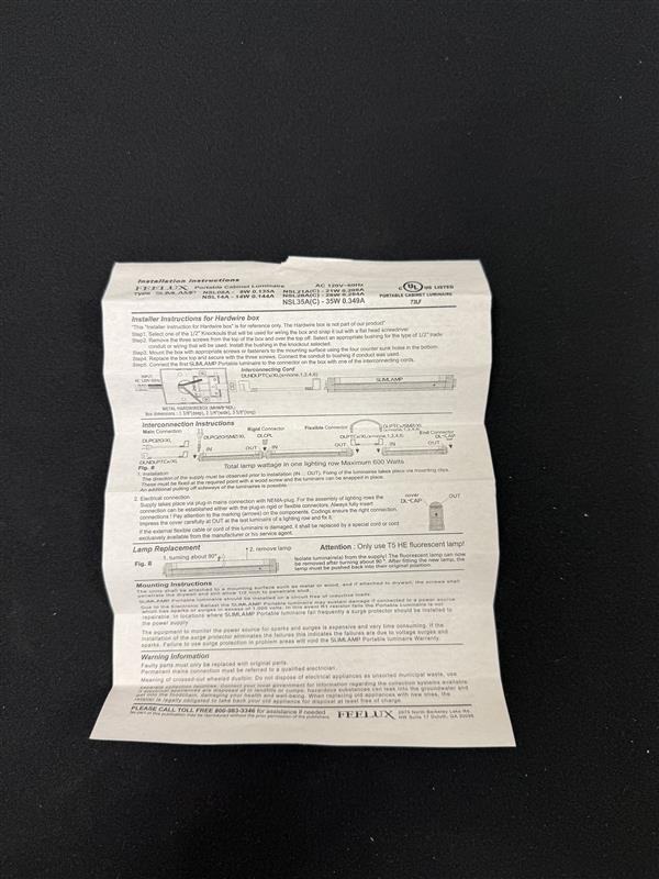 Feelux Lighting NSL8/41K - (Hera ES12.BC) 12" T5 8W Under Cabinet Fixture *NIB