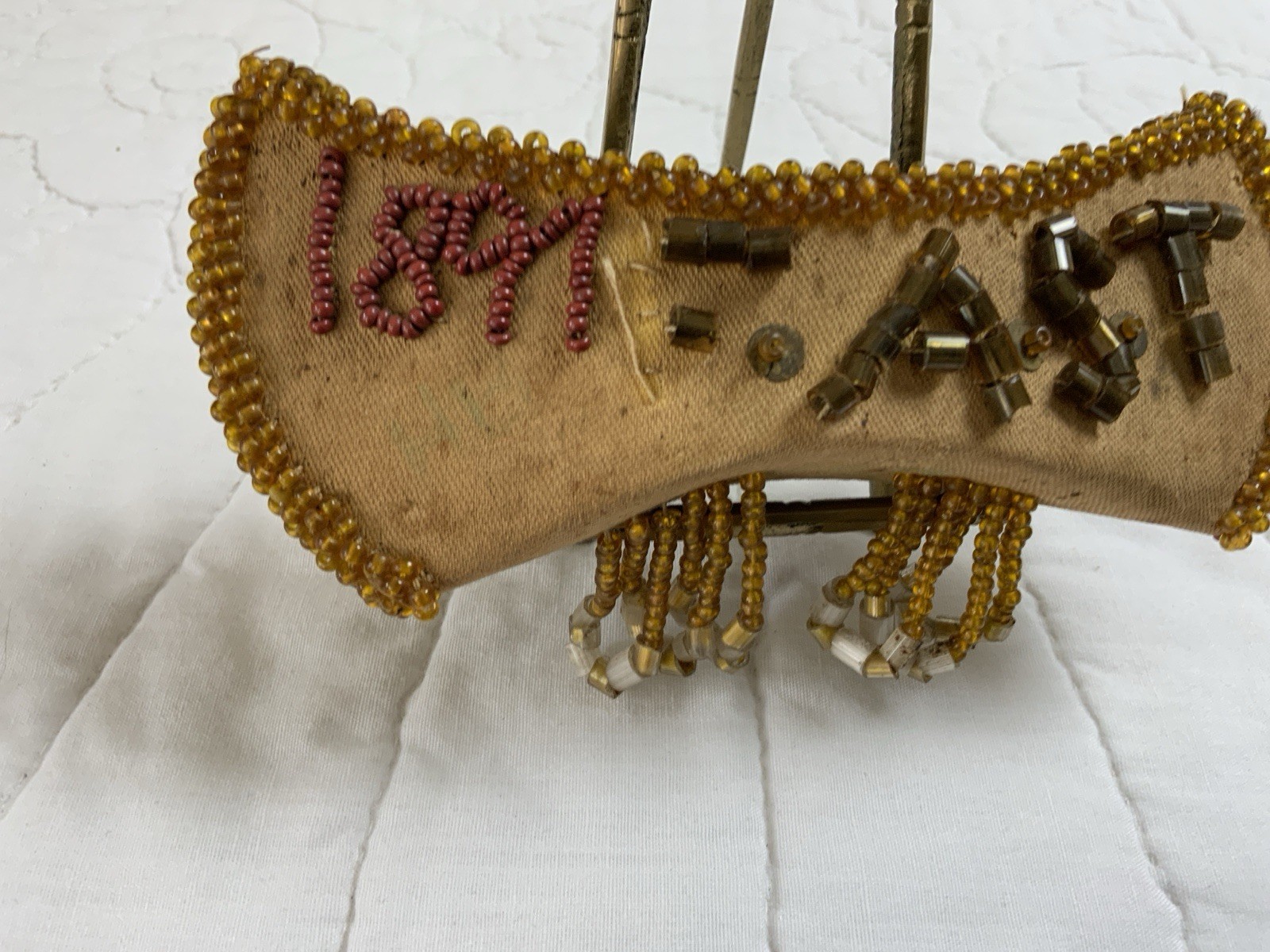 Vintage Antique Beaded Whimsy, Canoe, Iroquois, 1897, Hand Made, Boat