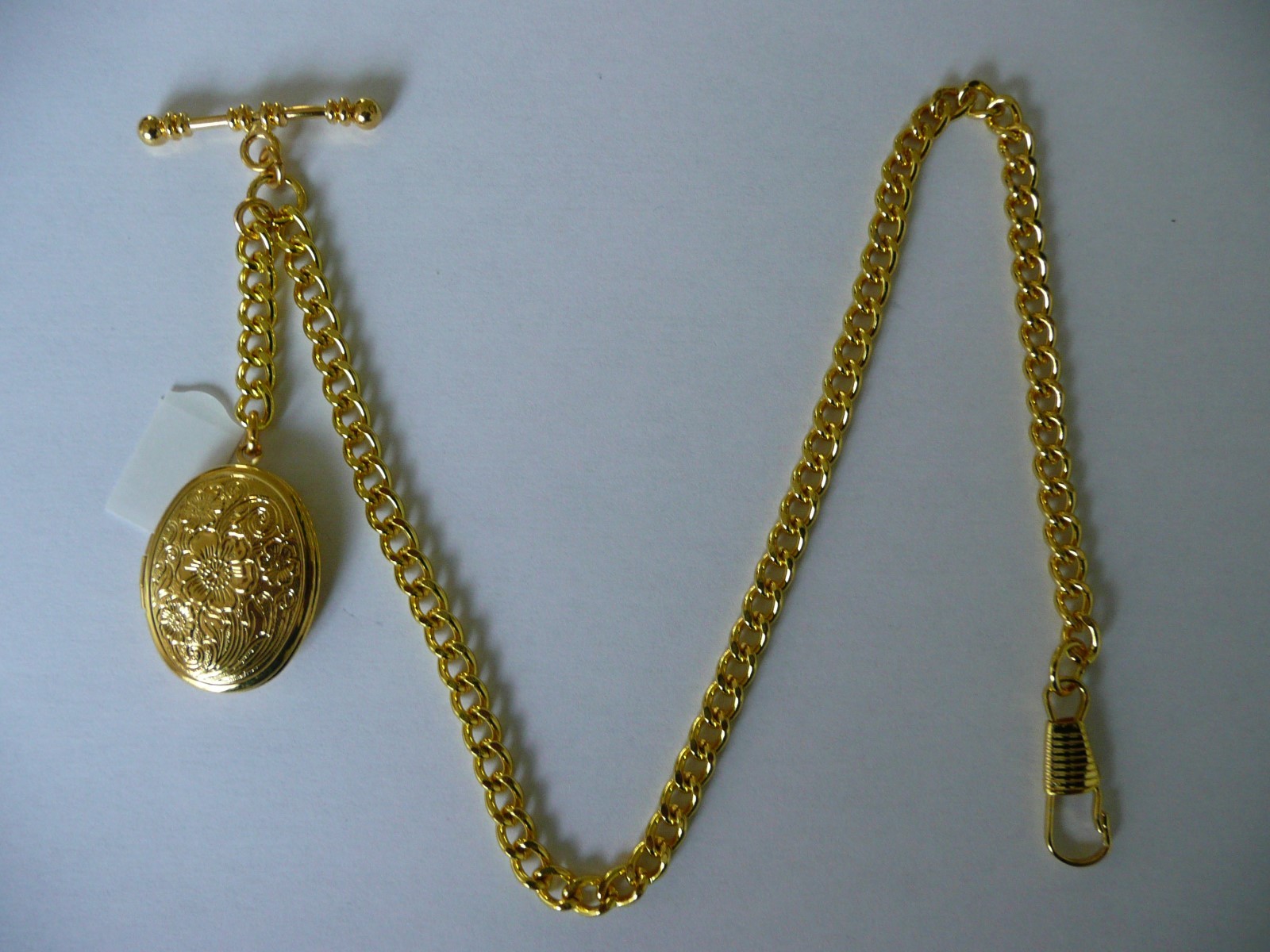 unusual single  albert gold plated pocket watch chain fob t bar locket  small