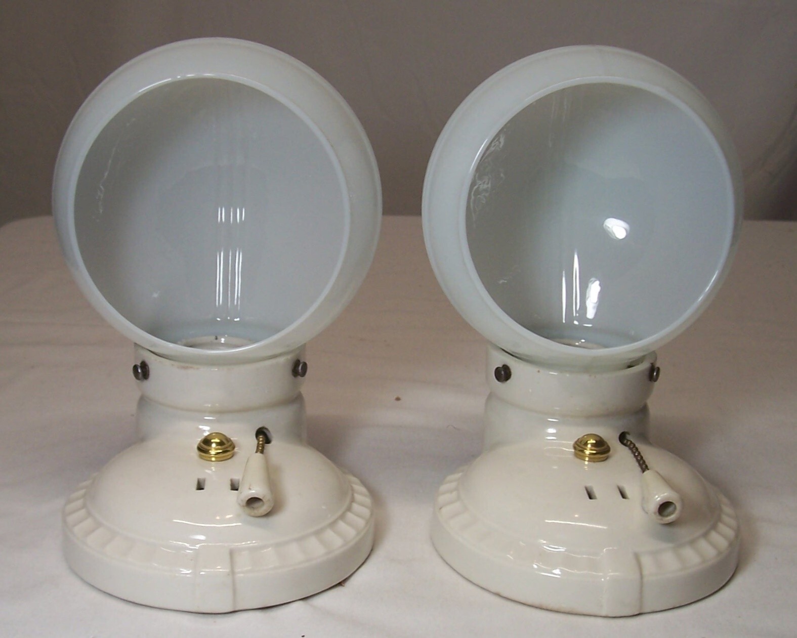 Antique Porcelain Sconce Pair Vtg Light Fixture Ceramic Art Deco Wired USA #F21
