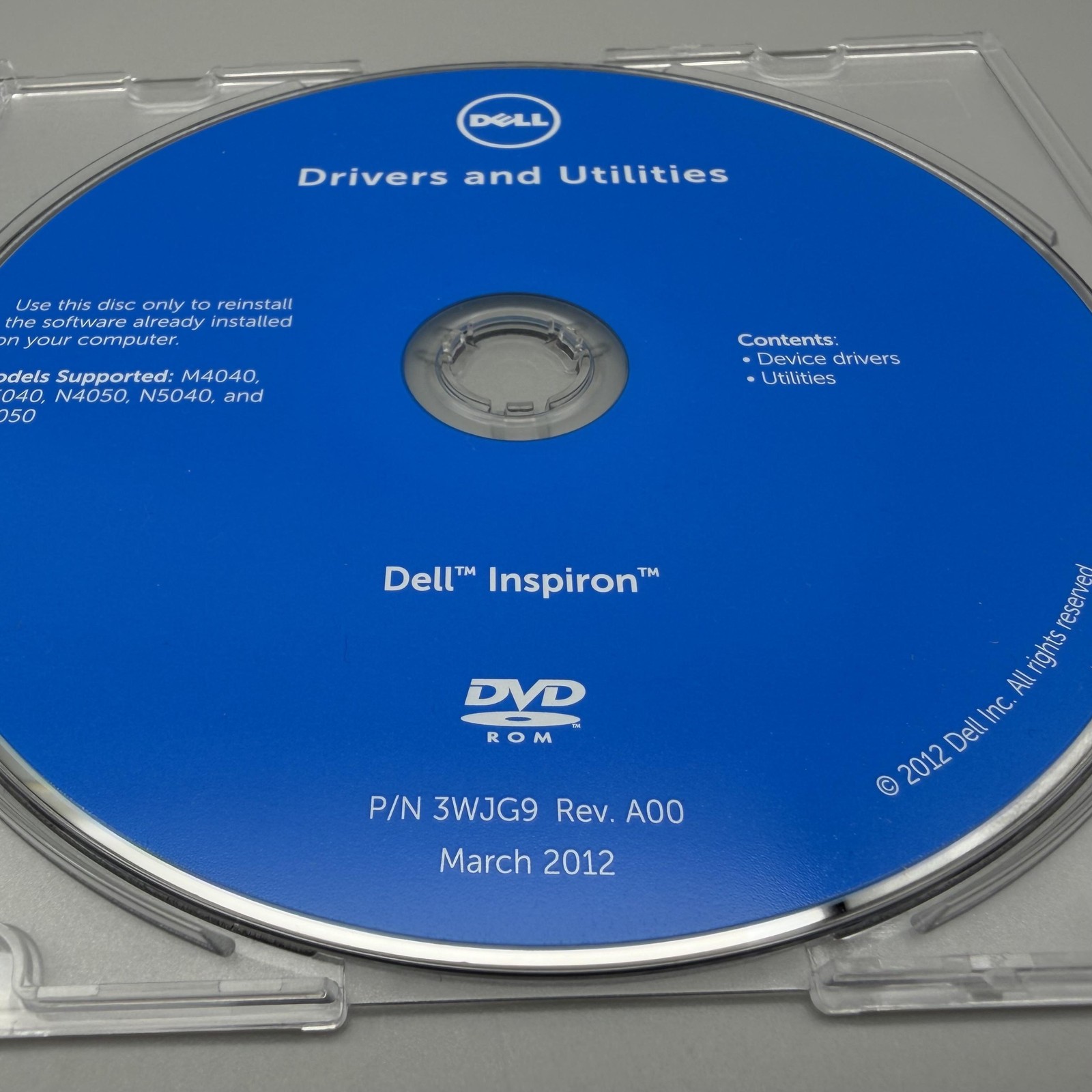 2012 Dell Inspiron Drivers And Utilities DVD 3WJG9 M4040 M5040 N4050 N5040 N5050
